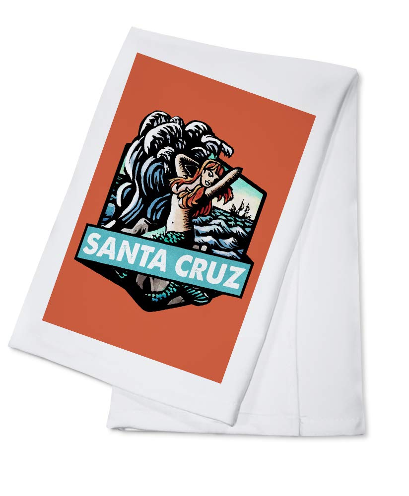 Santa Cruz California Mermaid Scratchboard Contour Tea Towel - 100% Cotton Decorative Hand Towel for Kitchen, Bathroom & Home Decor - Perfect for Gifts, Dish Drying & Coastal Themed Decor