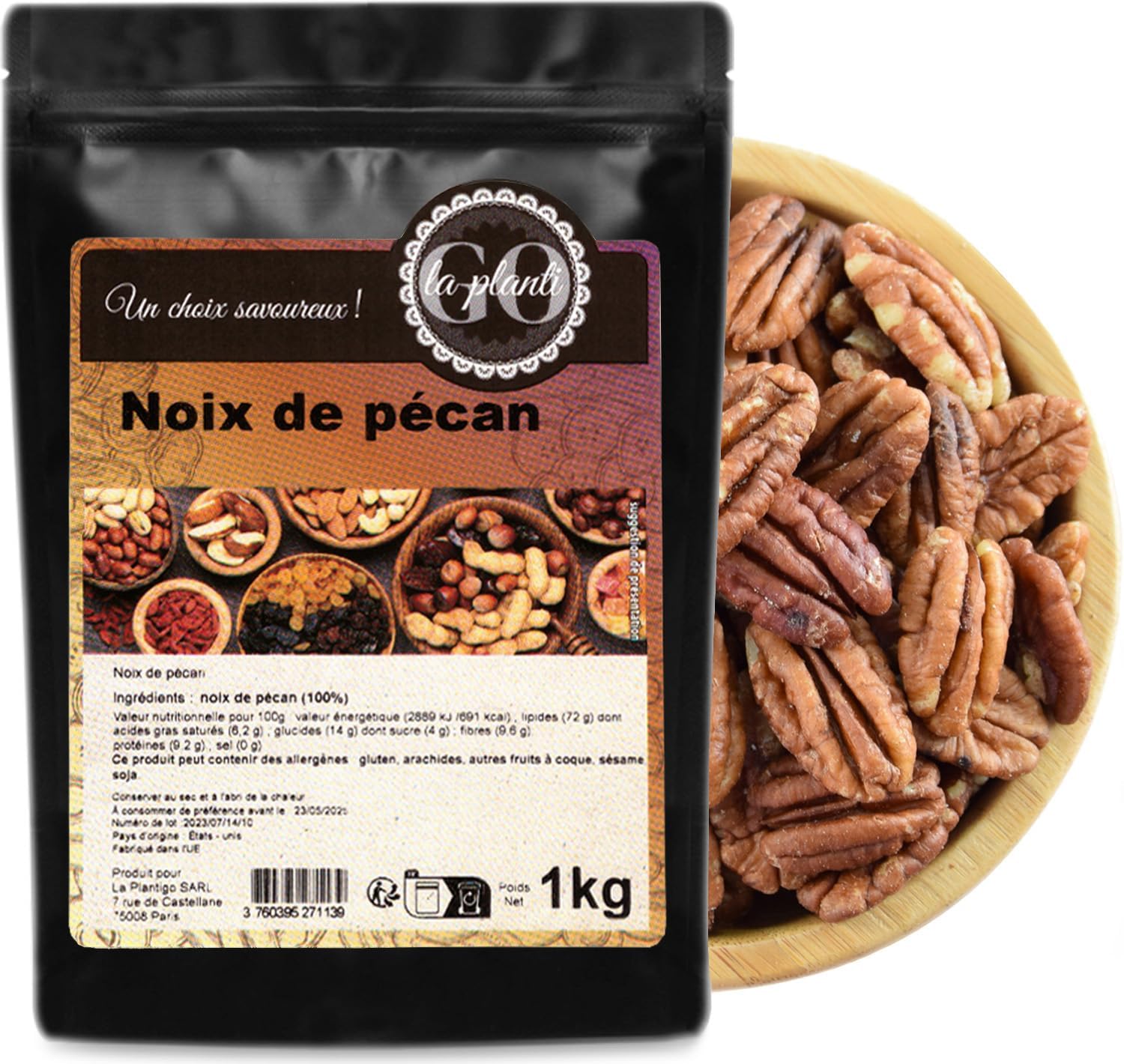 Premium Pecans 1kg (2.2 lbs) - Fresh, Crunchy & Delicious - Perfect for Baking, Snacking & Holiday Gifts - LA PLANTIGO