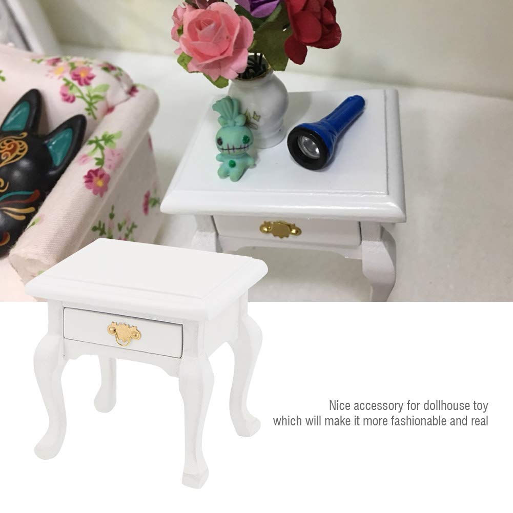 1:12 Scale Miniature Dollhouse Nightstand with Drawer - Realistic Wooden End Table for Dollhouse Accessories, Kids Gift & Collectibles | Perfect for Dollhouse Decor, Miniature Scenes & Children's Playtime