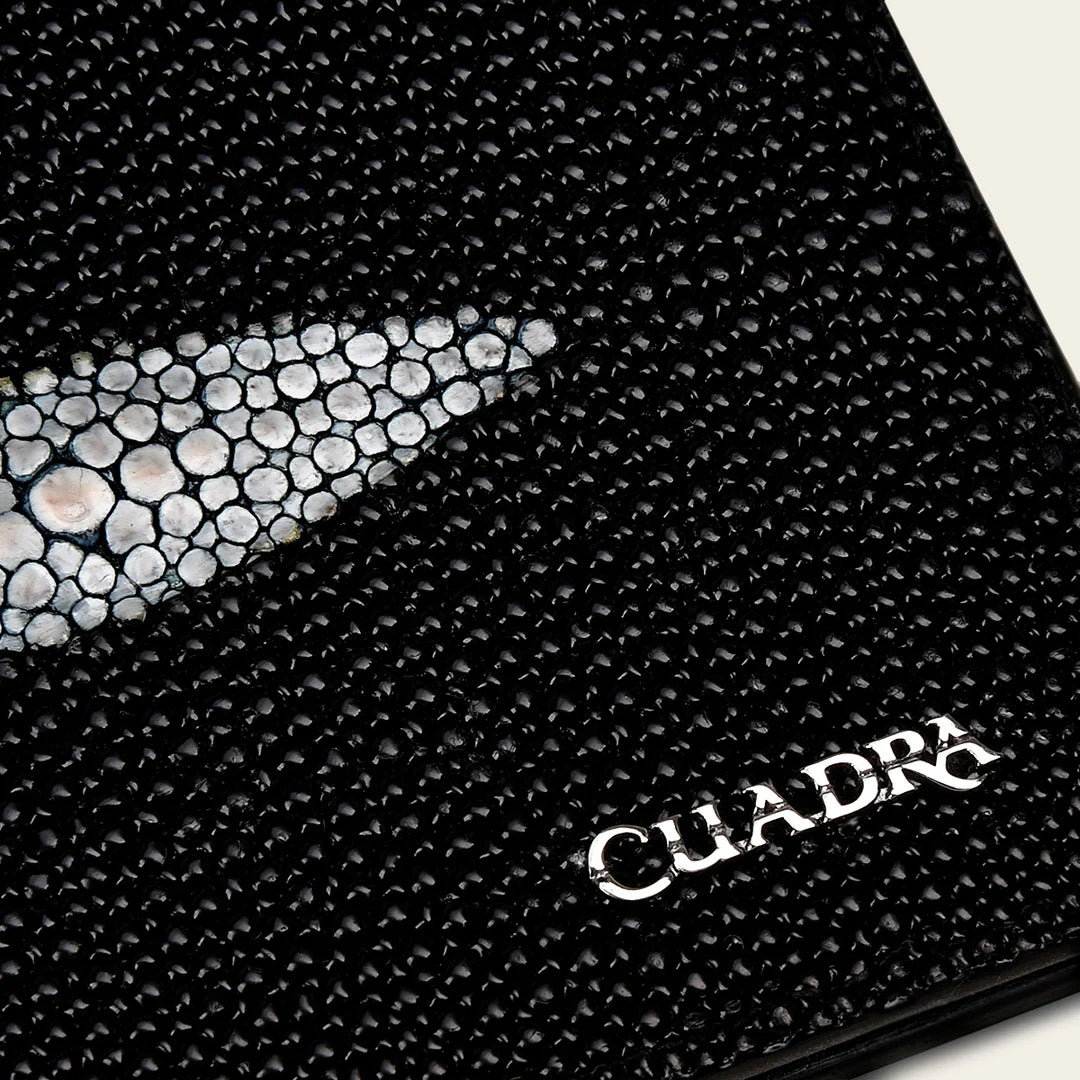 Cuadra Black Classic Stingray Exotic Bifold Wallet for Men - Premium Genuine Leather Money Clip Wallet - Perfect for Everyday Carry, Business & Gifting