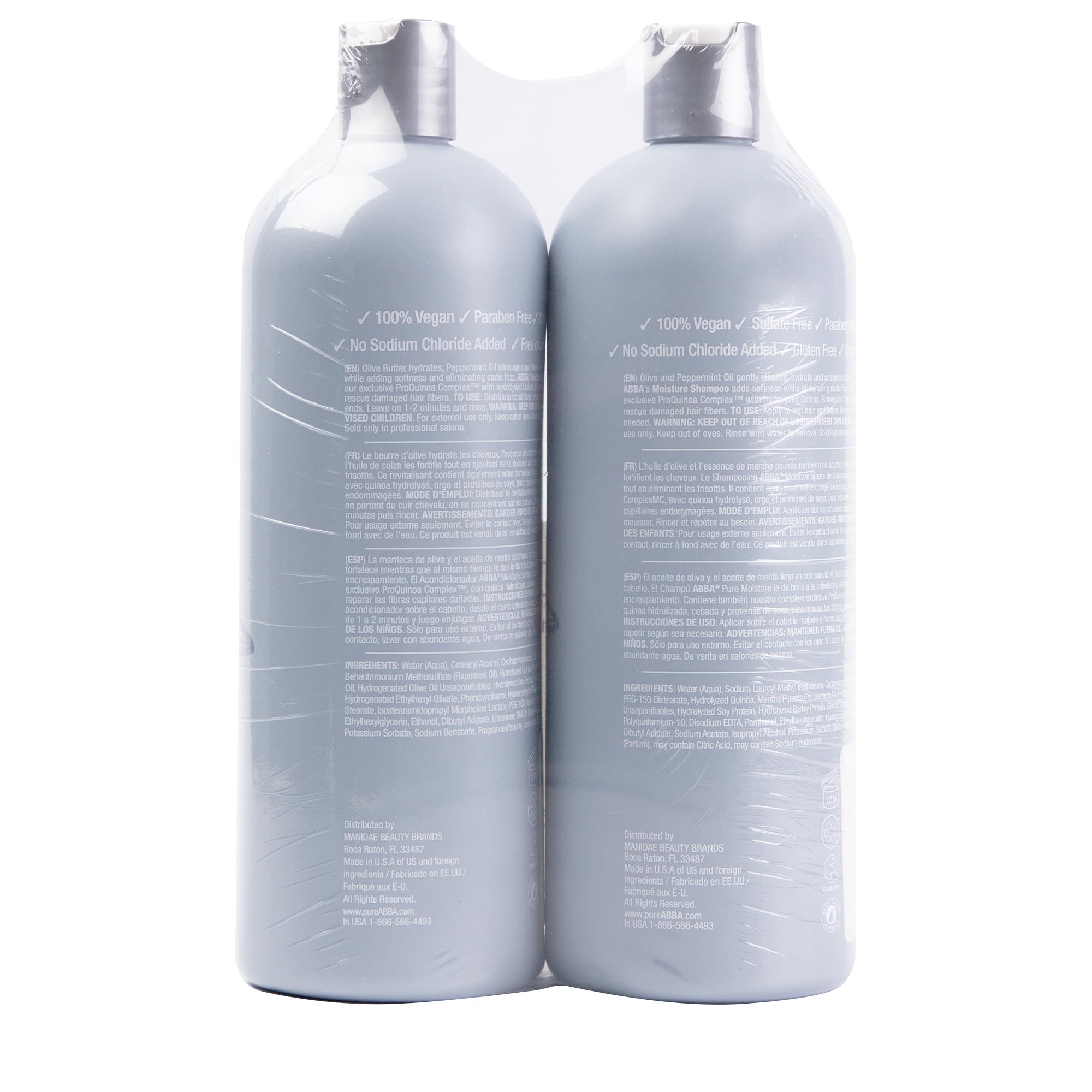 ABBA Pure Moisture Shampoo & Conditioner Set with Olive Butter & Peppermint Oil - 32 fl oz Each - Hydrating Hair Care for Dry & Damaged Hair - Salon Quality Products for Daily Use & Professional Styling