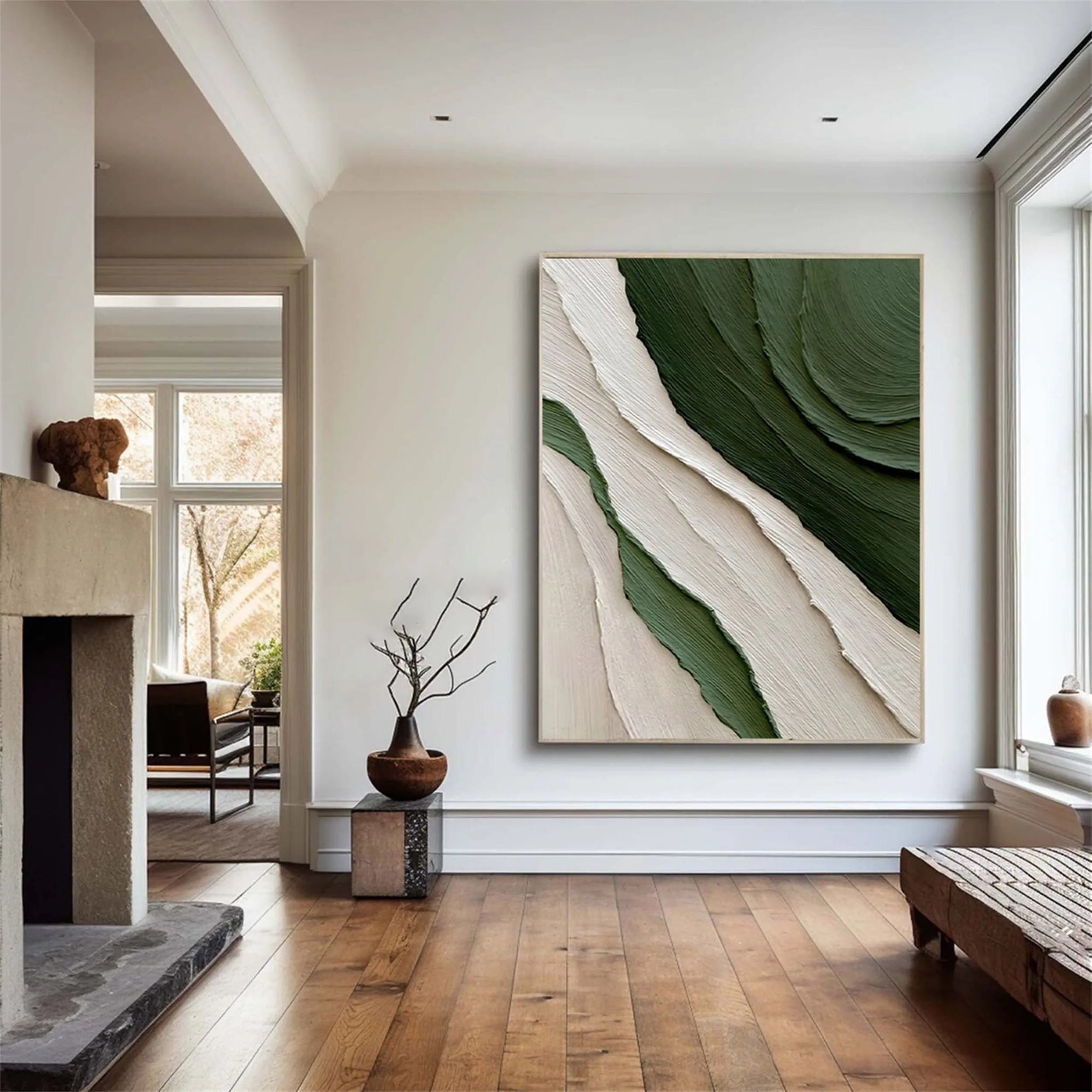 Blue & Green Abstract Wall Art Painting #BG043 - Modern Canvas Print for Living Room, Bedroom & Office Decor
