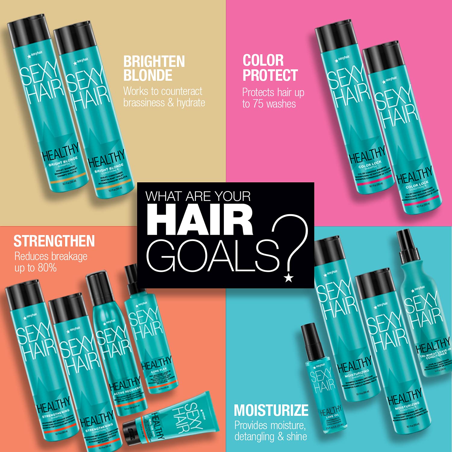 SexyHair Healthy Strengthening Anti-Breakage Shampoo & Conditioner Set - Sulfate Free (No SLS/SLES) for Damaged Hair Repair - Adds Strength & Flexibility - Perfect for Color-Treated, Chemically Processed & Weak Hair