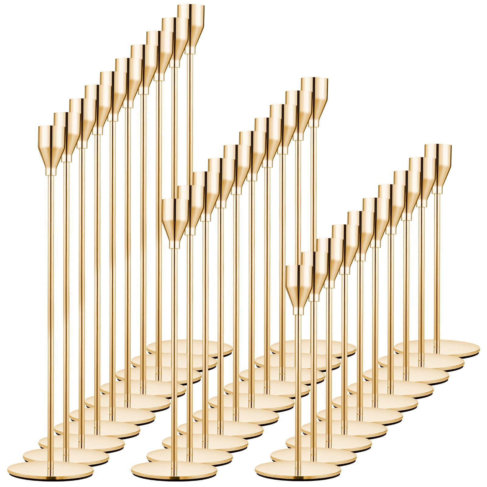30 Pack Gold Taper Candle Holders - Elegant Metal Candlestick Holders for 3/4 Inch Candles & LED Candles - Perfect for Wedding Centerpieces, Dining Table Decor, Party Arrangements & Home Decoration