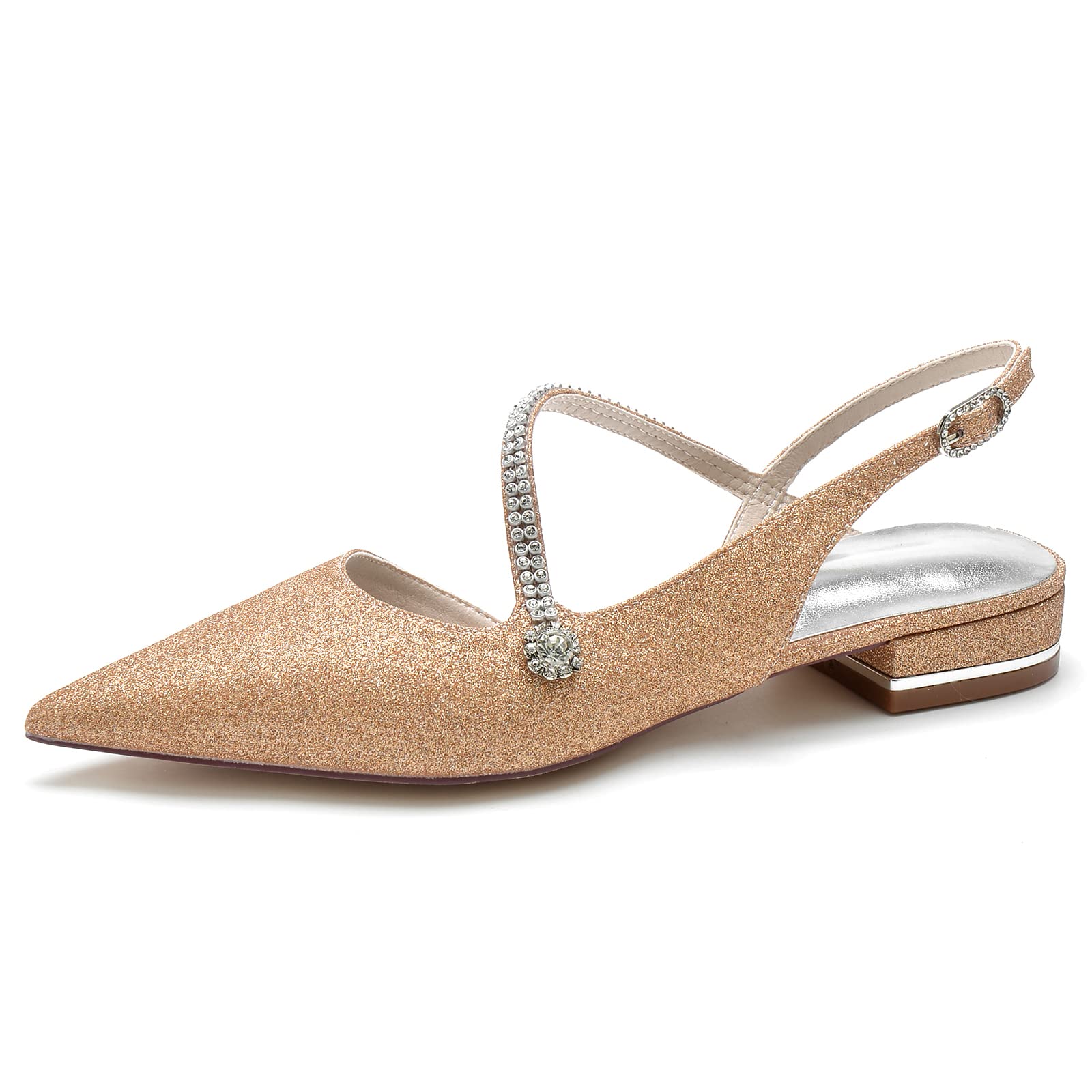 GGBLCS Women's Closed Toe Sequin Ankle Strap Flats - Elegant Wedding Bridal Shoes for Evening Party, Prom, Dinner Date & Special Occasions