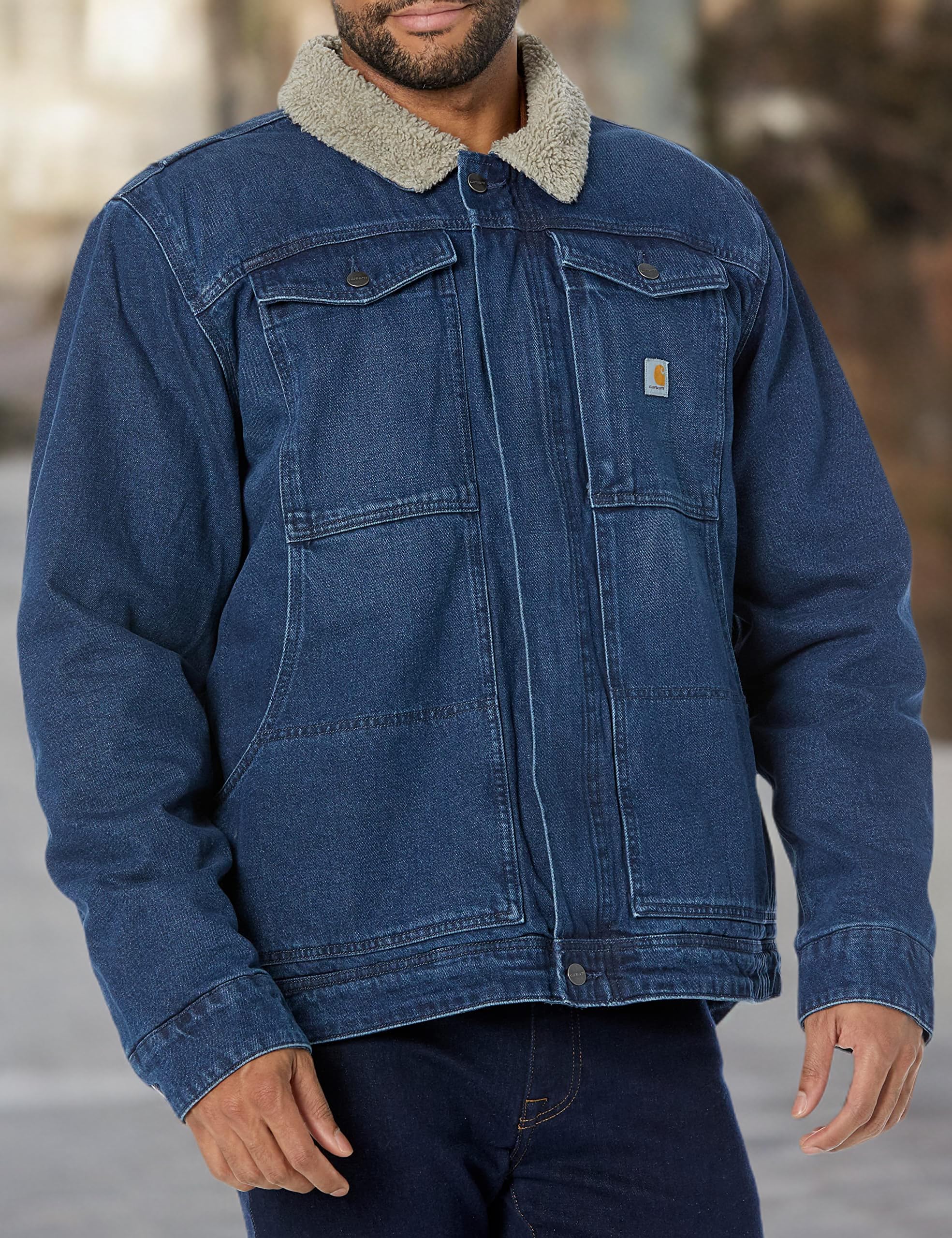 Carhartt Men's Relaxed Fit Denim Sherpa-Lined Jacket - Warm Winter Workwear for Outdoor Activities & Casual Wear