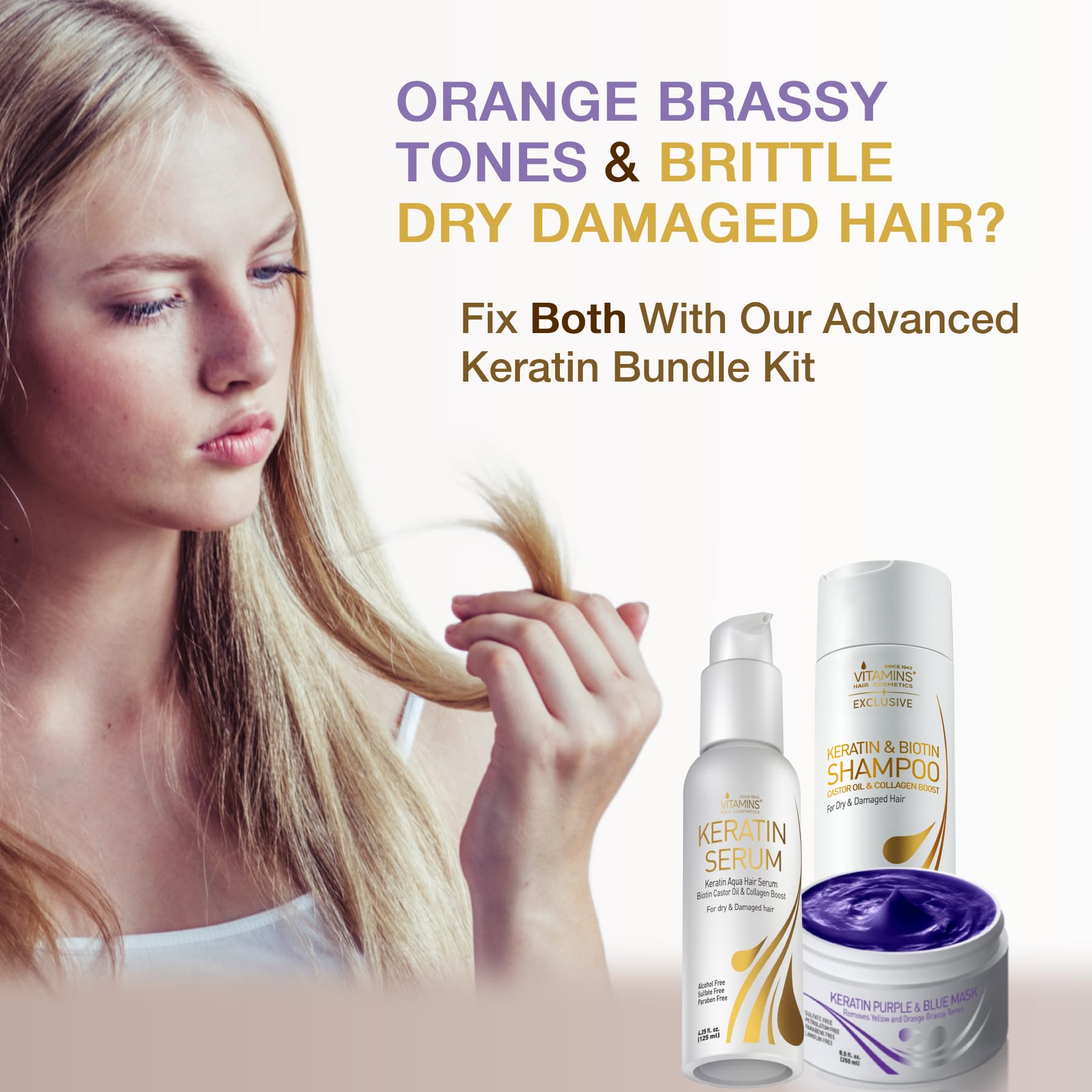 **Keratin Hair Serum & Purple Shampoo Kit - Heat Protectant, Anti-Frizz & Anti-Brass Treatment for Bleached, Blonde, Platinum & Gray Hair - Repair & Nourish Damaged Hair (Perfect for Salon & Home Use)**