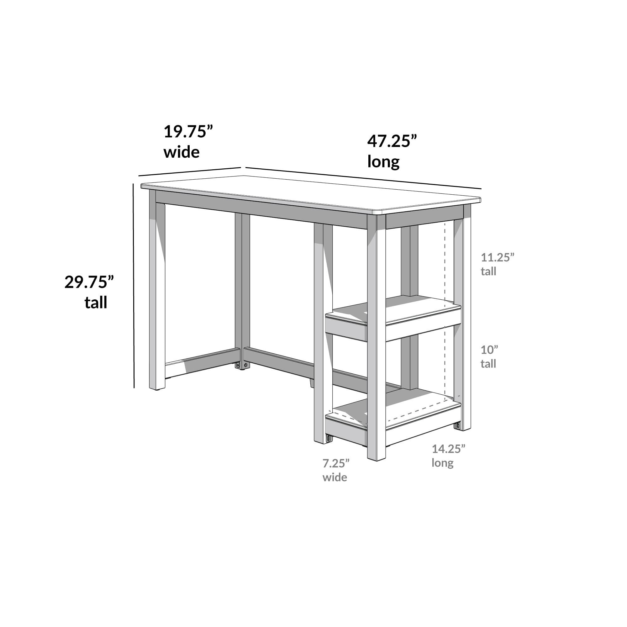 Max & Lily 47 Inch Solid Wood Study Desk with Storage Shelves - White - Perfect for Home Office, Kids Room, and Dormitory Organization