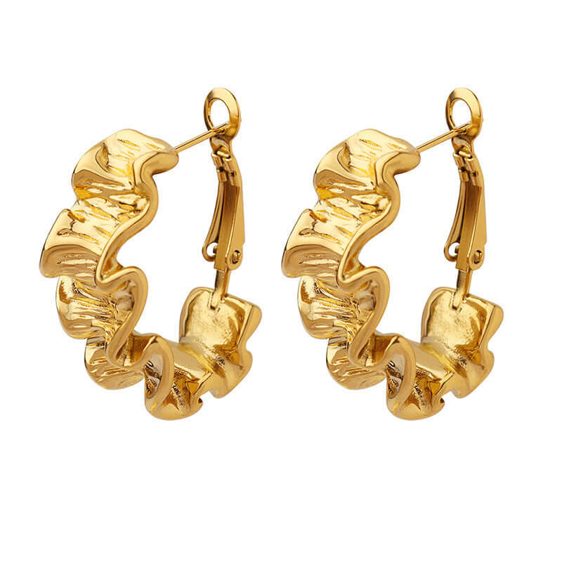 18K Gold Crinkle Huggie Hoop Earrings for Women | Trendy Everyday & Party Jewelry | F219