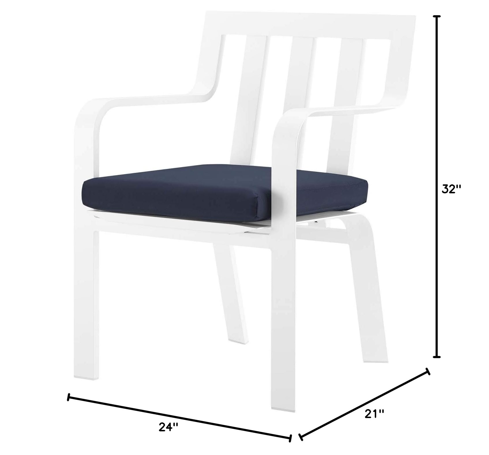 Modern Outdoor Patio Dining Armchair - Water-Resistant Navy Blue & White Fabric with Aluminum Frame - Perfect for Garden, Poolside, and Backyard Relaxation