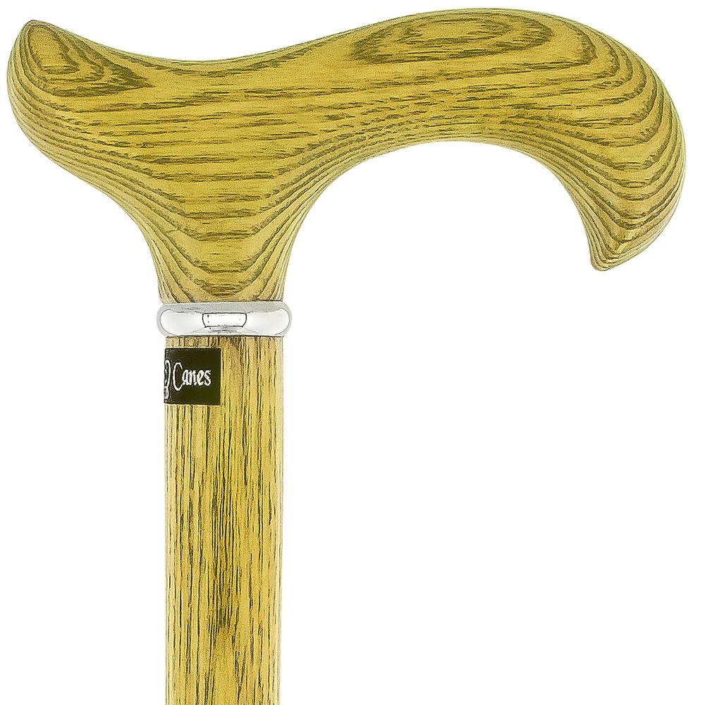 Premium Sage Green Ash Wood Derby Walking Cane with Silver Collar - Scratch & Dent Discount - V3491 - Ideal for Seniors, Hiking & Fashion Accessory