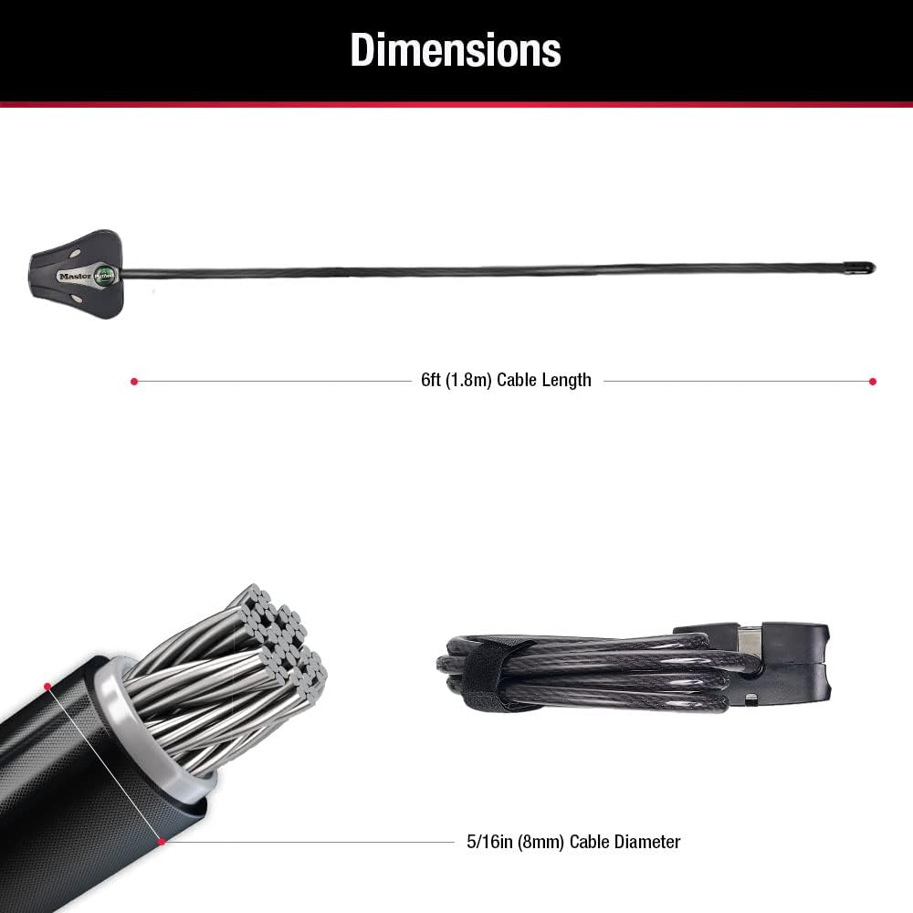 Master Lock Black Python Adjustable 6-Foot Bike Lock with Key - Weather-Resistant Vinyl Coated Metal Cable for Bicycles, Outdoor Equipment & Trail Cameras | Secure Your Bike, Sports Gear & Outdoor Valuables
