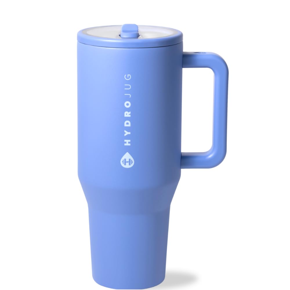 HydroJug Traveler - 32 oz Insulated Stainless Steel Water Bottle with Handle & Flip Straw - Leak Proof, Fits in Cup Holder, Reusable Tumbler with Rubber Base - Perfect Gift for Women & Men (Light Blue) - Ideal for Gym, Hiking, Office & Travel