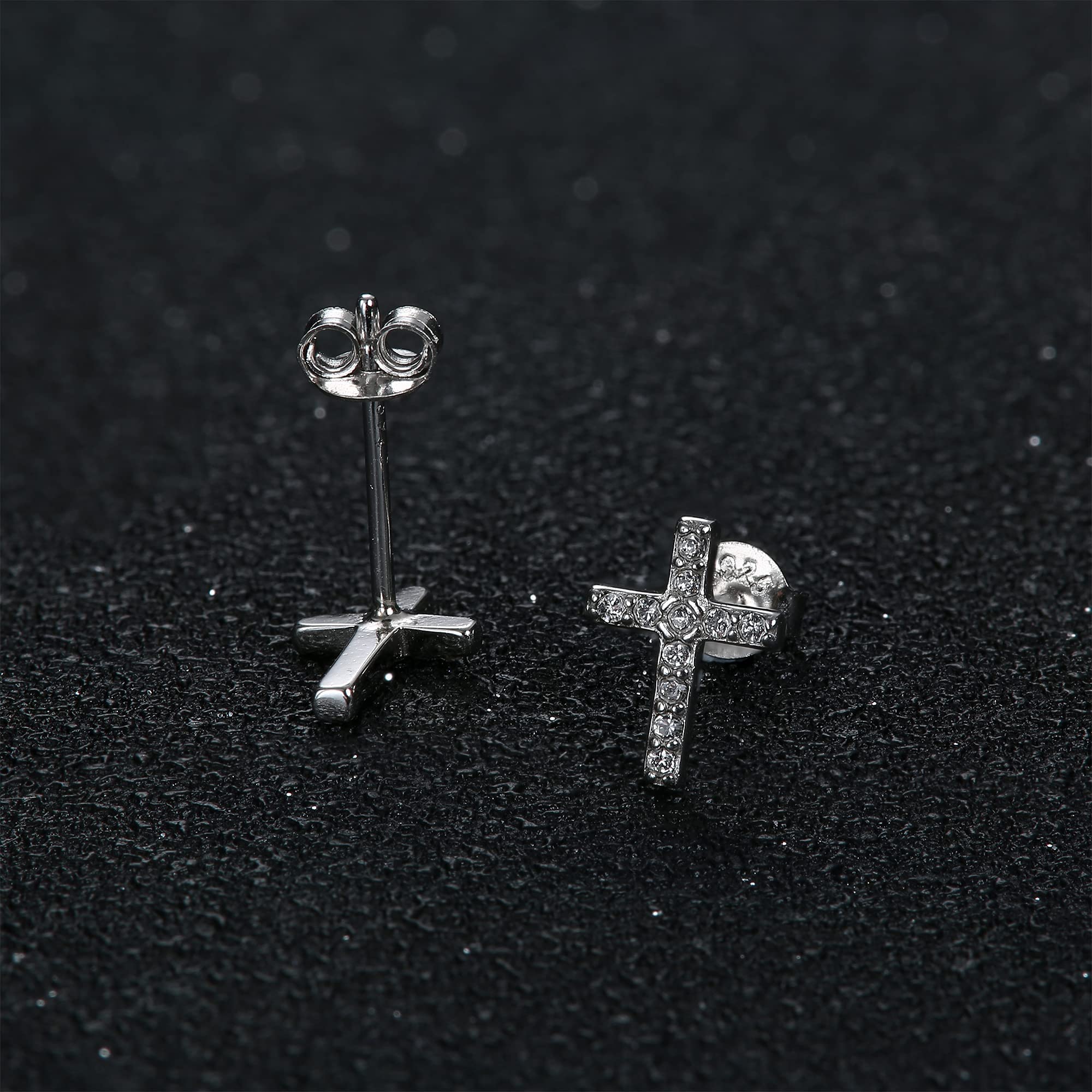 Finrezio 925 Sterling Silver Small Cross Stud Earrings for Women & Men - 14k Gold Plated with Austria Crystal - Perfect for Daily Wear, Gifts & Religious Occasions