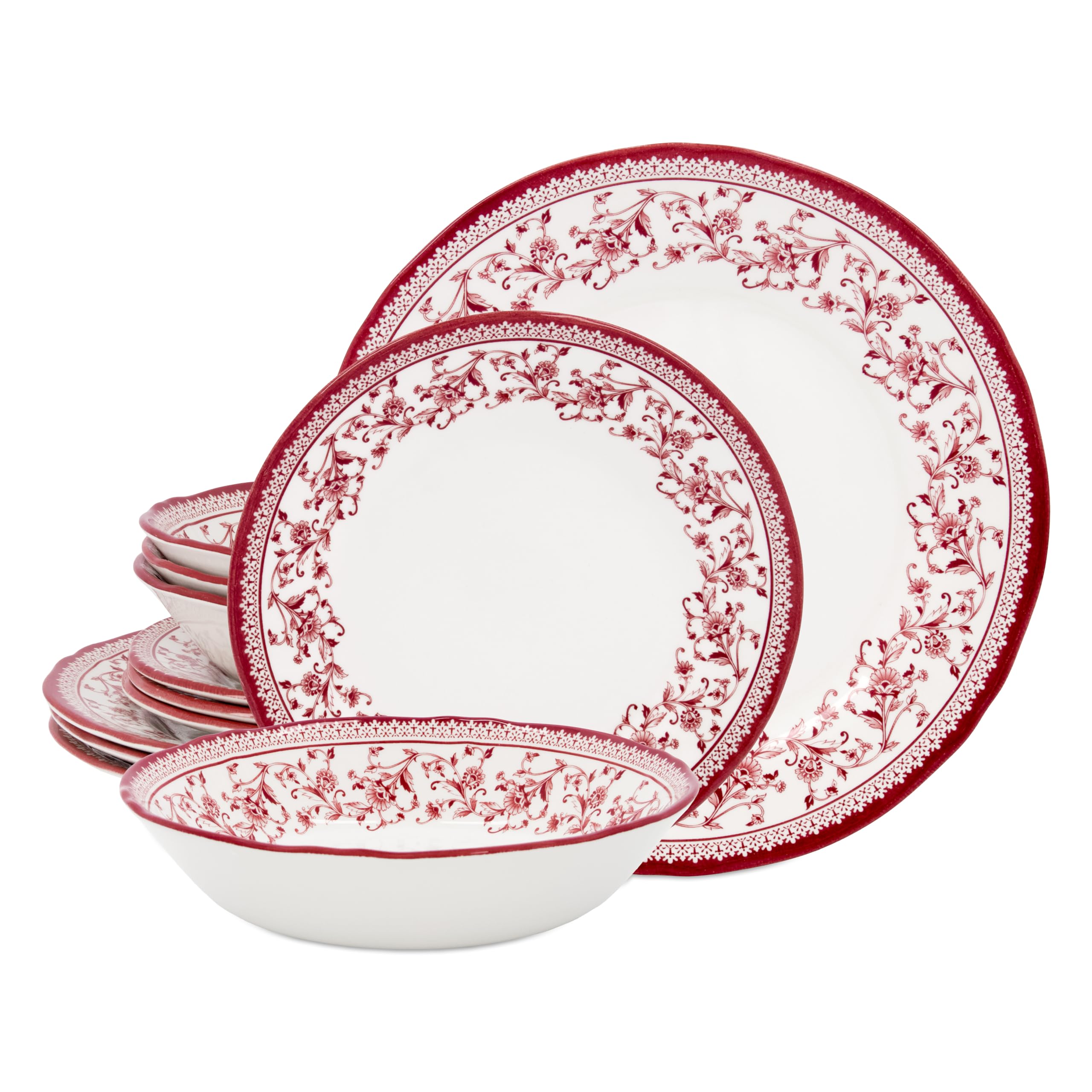 12-Piece Premium Porcelain Dinnerware Set for 4 - Elegant Aster Pink | Formal Dining, Wedding Registry & Holiday Entertaining
