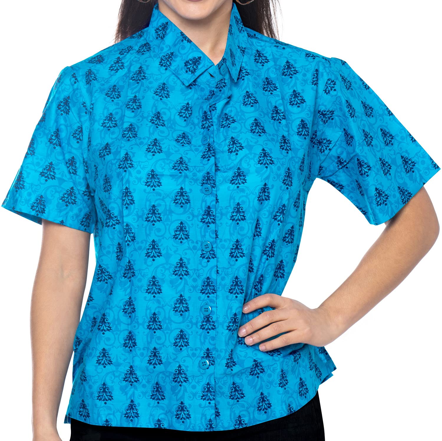 LA LEELA Women's Hawaiian Shirt - Short Sleeve Camp Shirt for Women - Floral Vacation Beach Top - Perfect for Summer, Luau Parties & Tropical Getaways