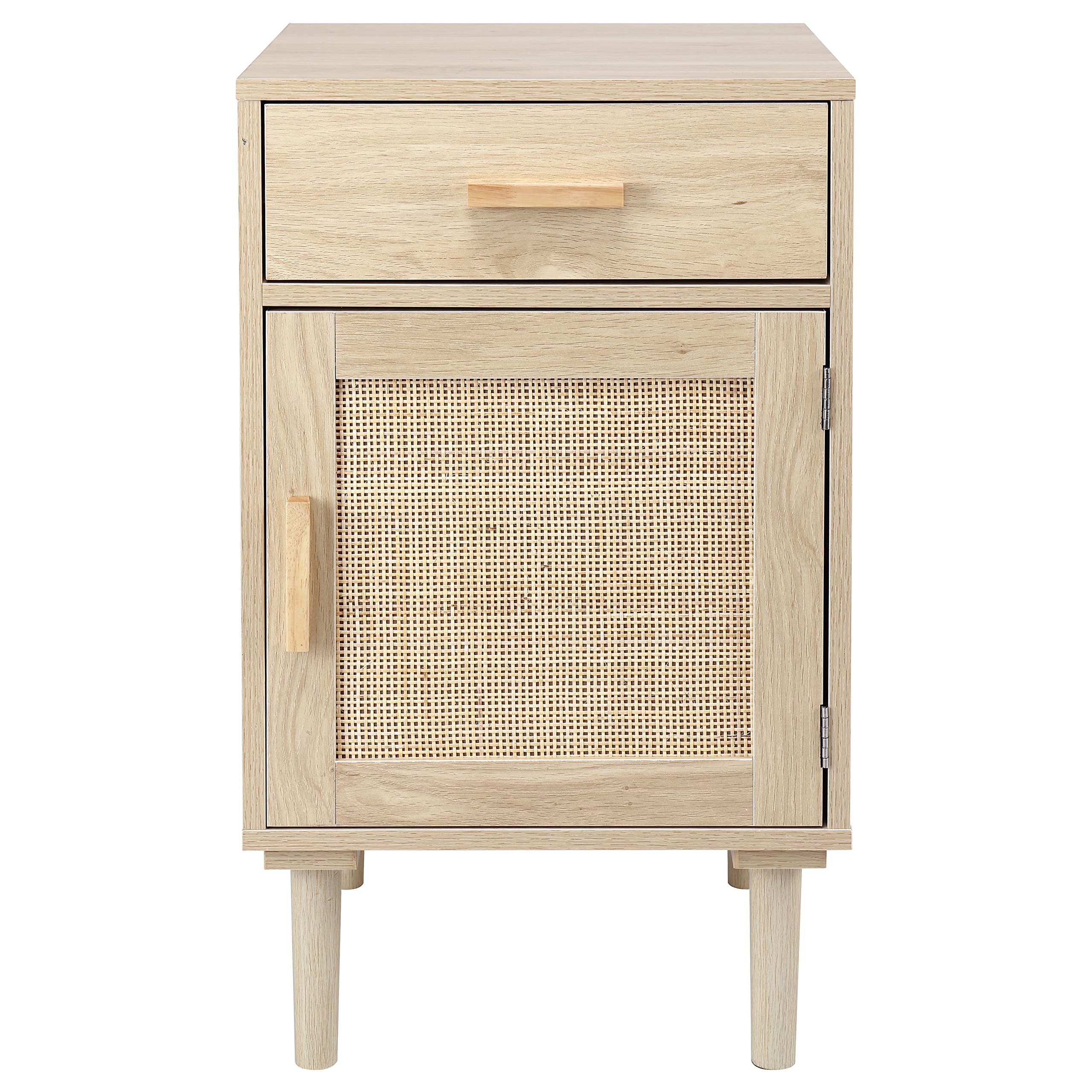 Finnhomy 2-Pack Tall Nightstands with Drawer & Shelf, Handmade Rattan Decor Bedside Tables - Natural Wood Bedroom Storage for Master Bedroom, Guest Room, or Dorm