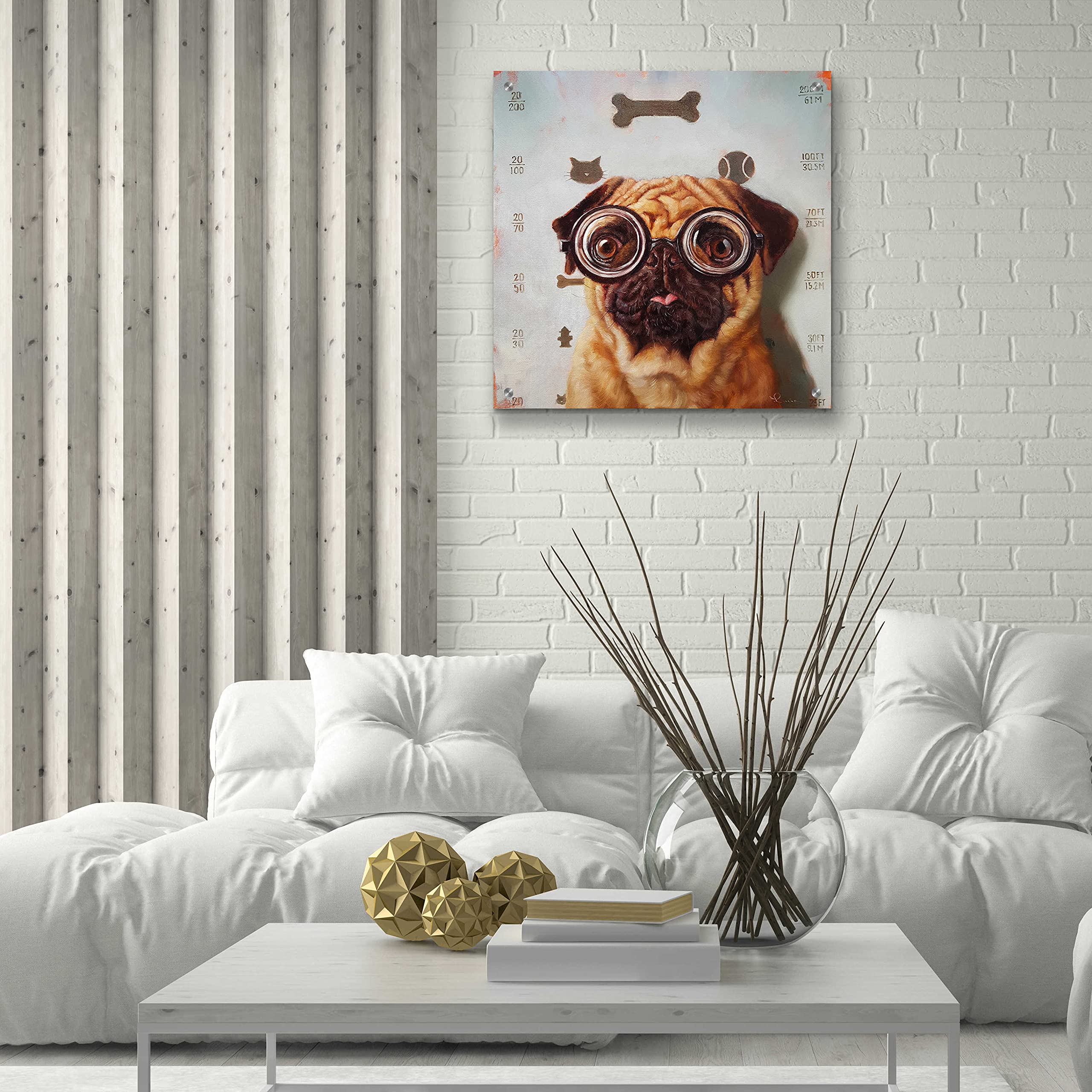 Lucia Heffernan 'Canine Eye Exam' Acrylic Glass Wall Art - 24x24 Inch Modern Dog Painting for Living Room, Office & Veterinary Clinic Decor