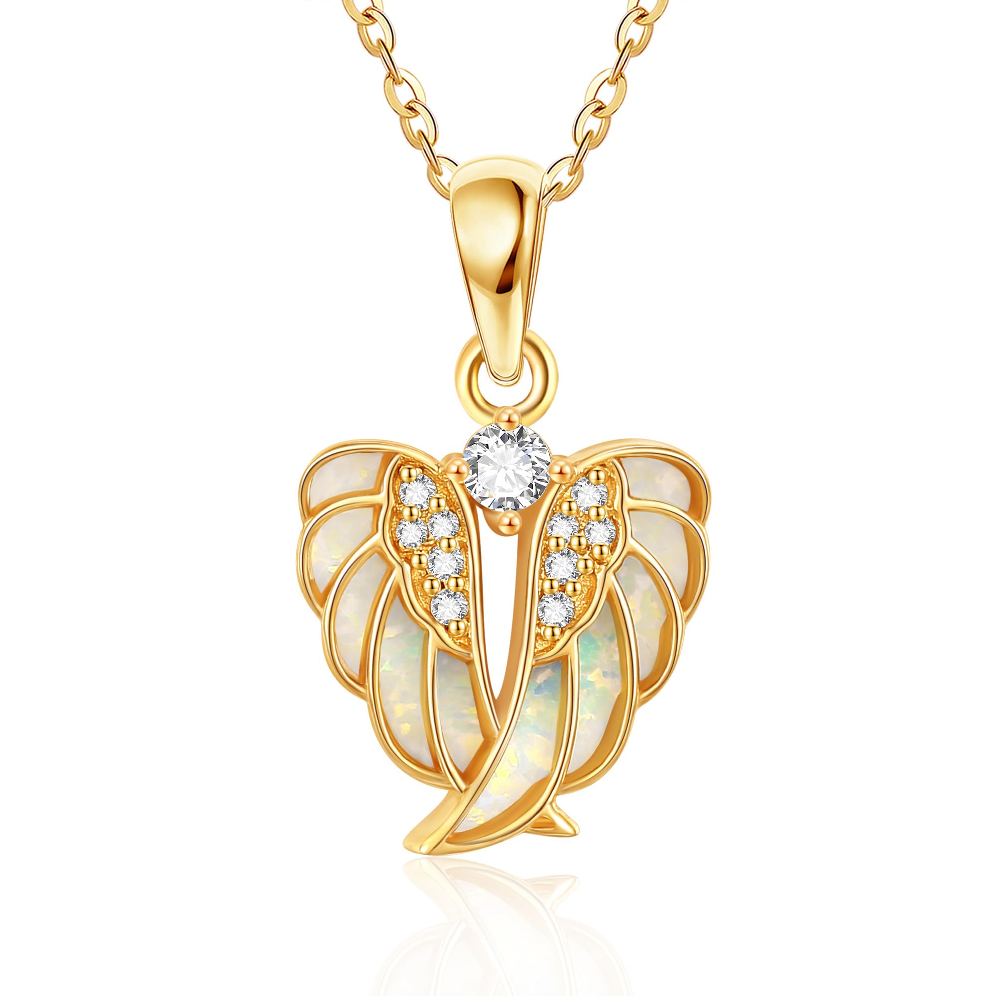 14K Solid Yellow Gold Guardian Angel Cross Pendant Necklace for Women - Elegant Religious Jewelry Gift for Christmas, Baptism, Confirmation & Special Occasions