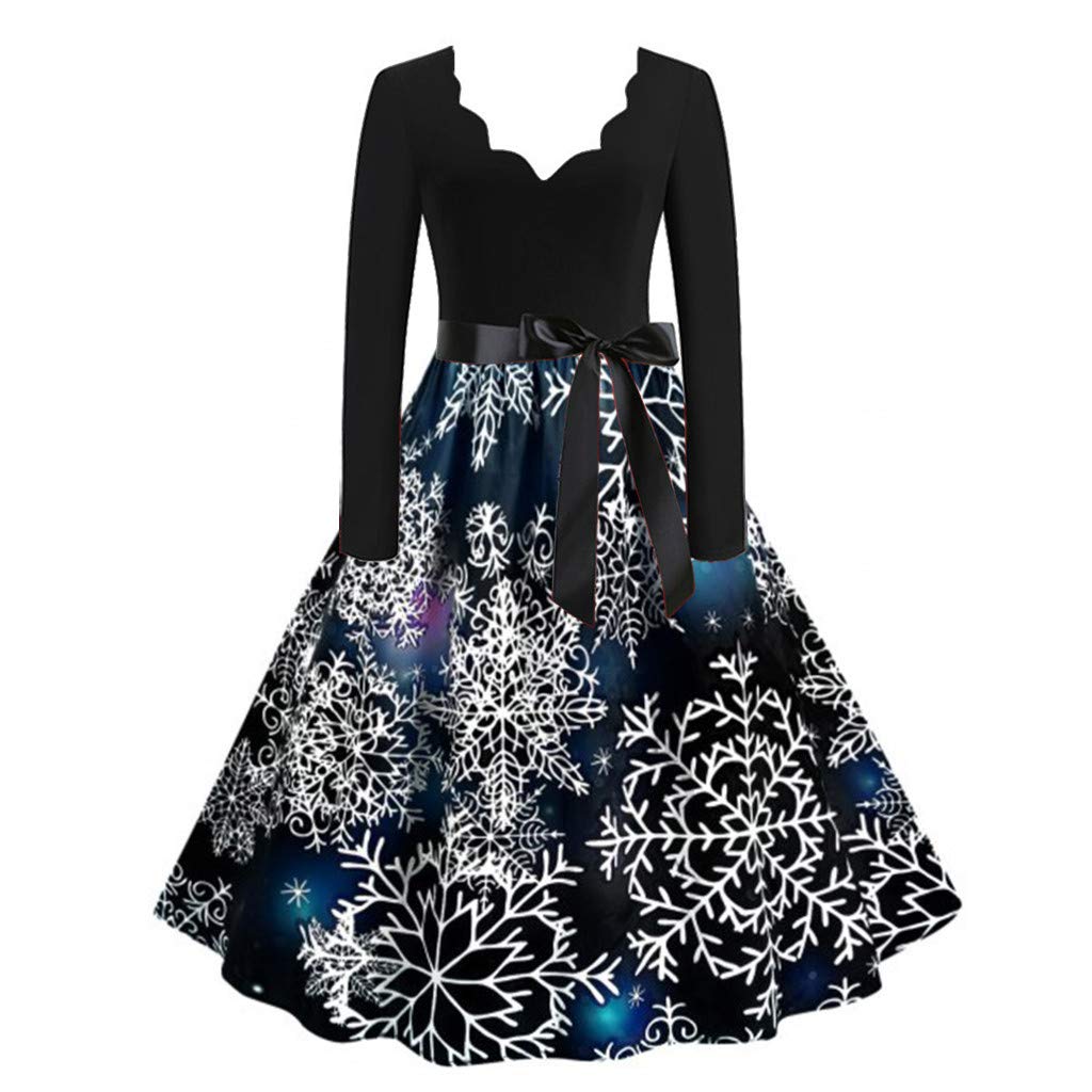 **Women's Vintage Flare Dress with Musical Notes Print - Long Sleeve Christmas Party Dress for 2021 | Perfect for Holiday Gatherings, Concerts & Festive Occasions**