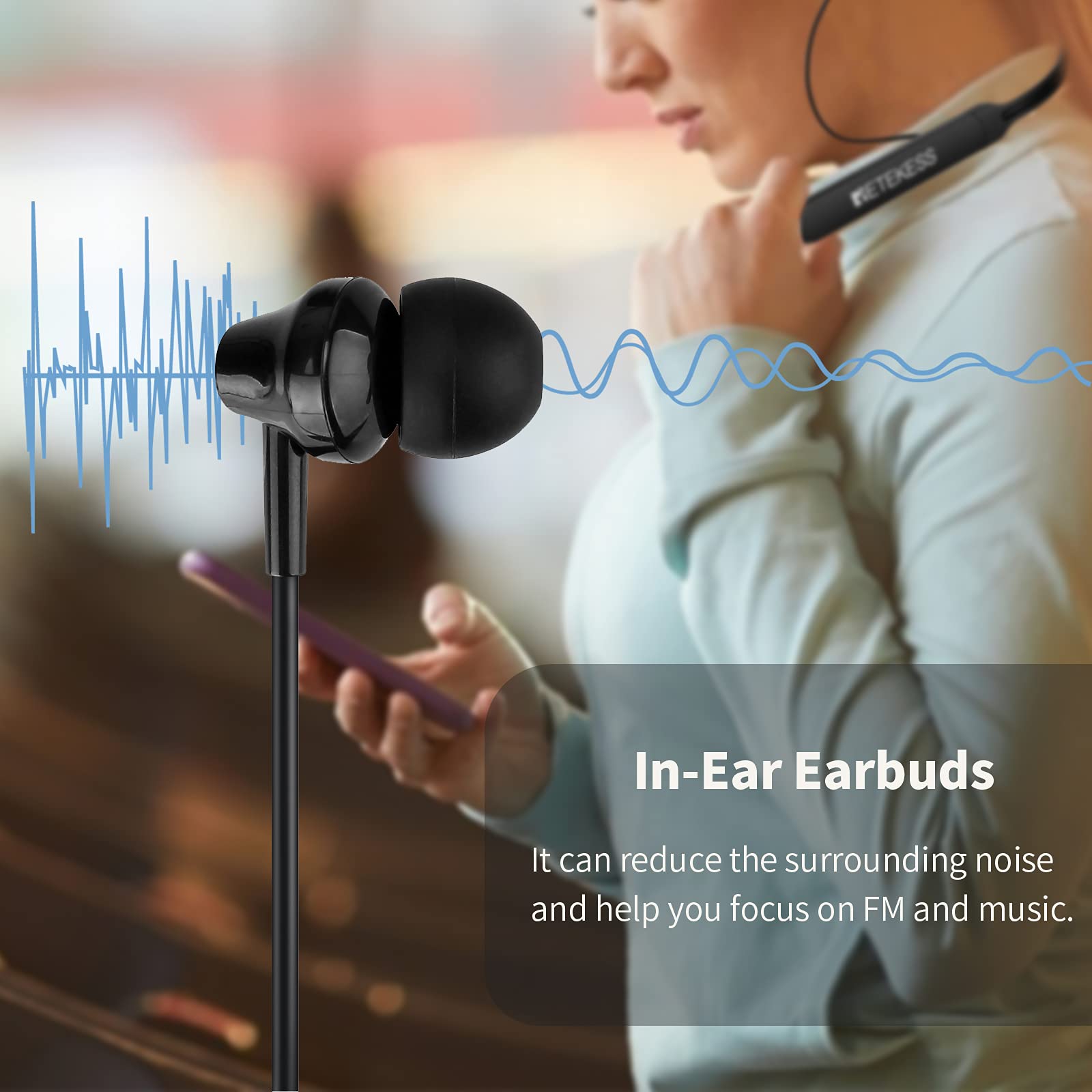 Retekess TR108 Wireless FM Radio Headphones with Digital Display - Stereo FM Radio, Hands-Free Calling, Rechargeable Battery - Perfect for Walking, Jogging, Commuting & Outdoor Activities (Neckband Style)