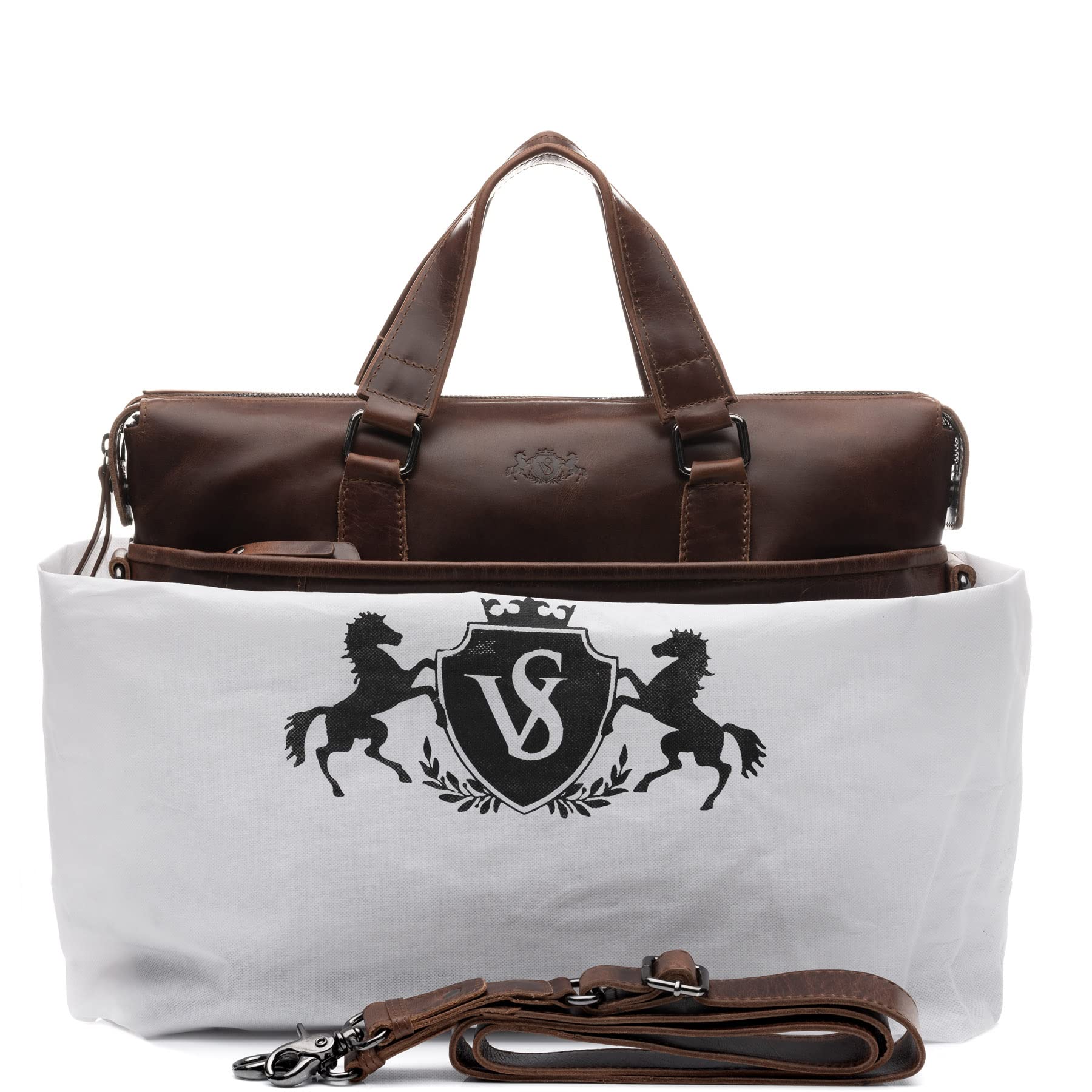 SID & VAIN London Large Real Leather Business Briefcase - Unisex Brown Laptop Bag for Office, Travel & Professional Use