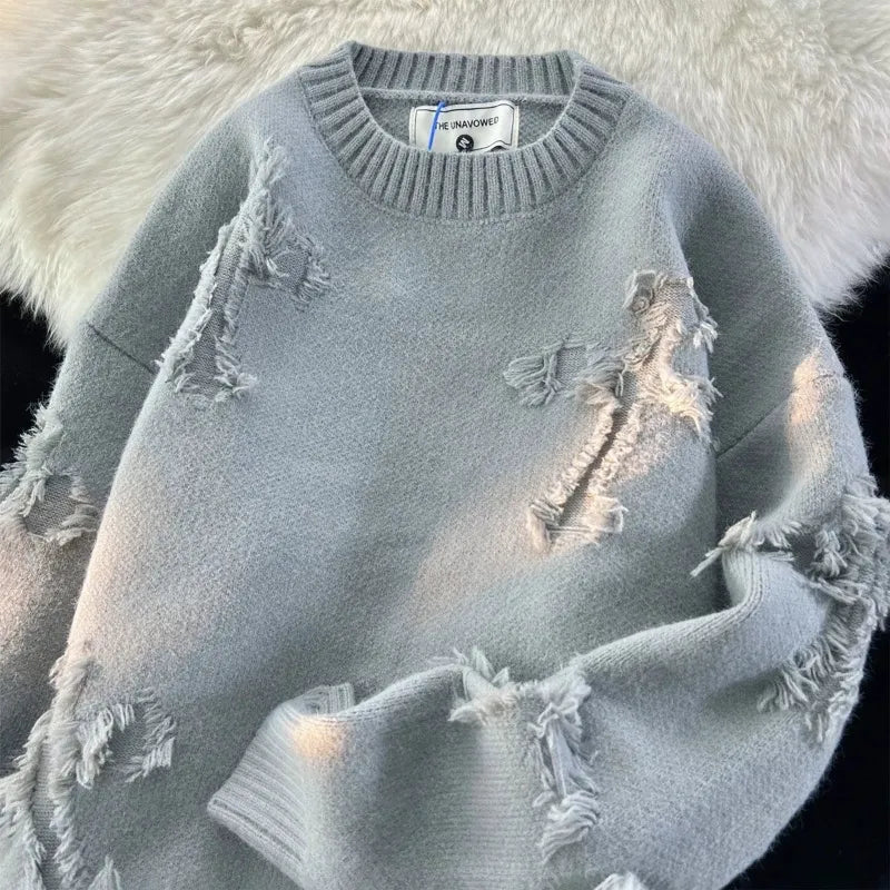 Y2K Retro Fringed Sweater for Men & Women - Loose Fit Long Sleeve Vintage Streetwear | Perfect for Fall Fashion, Casual Outfits & 90s Style Looks