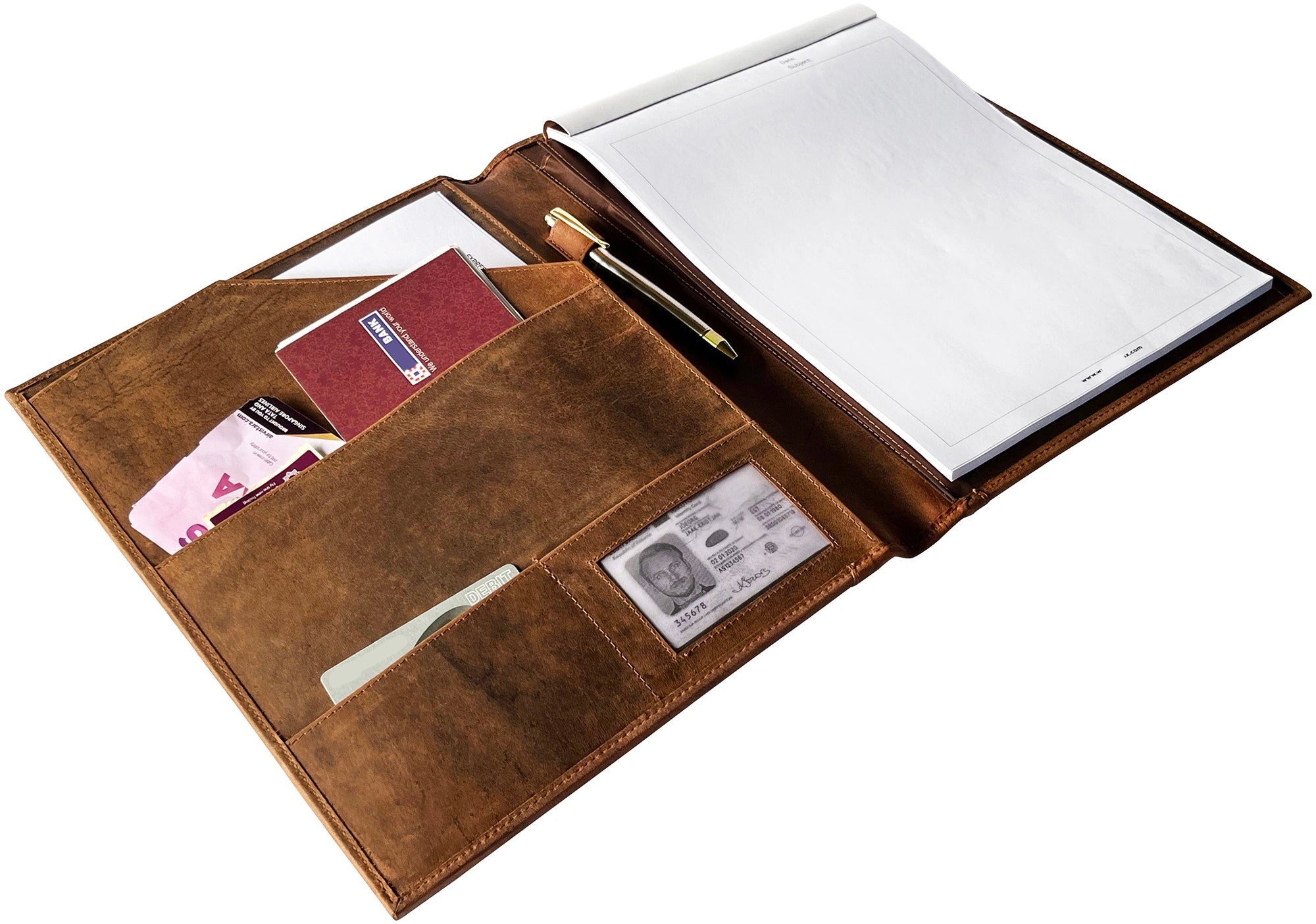 Premium Genuine Leather Portfolio Briefcase (Tan) - Professional Business Document Organizer for Office, Meetings & Travel