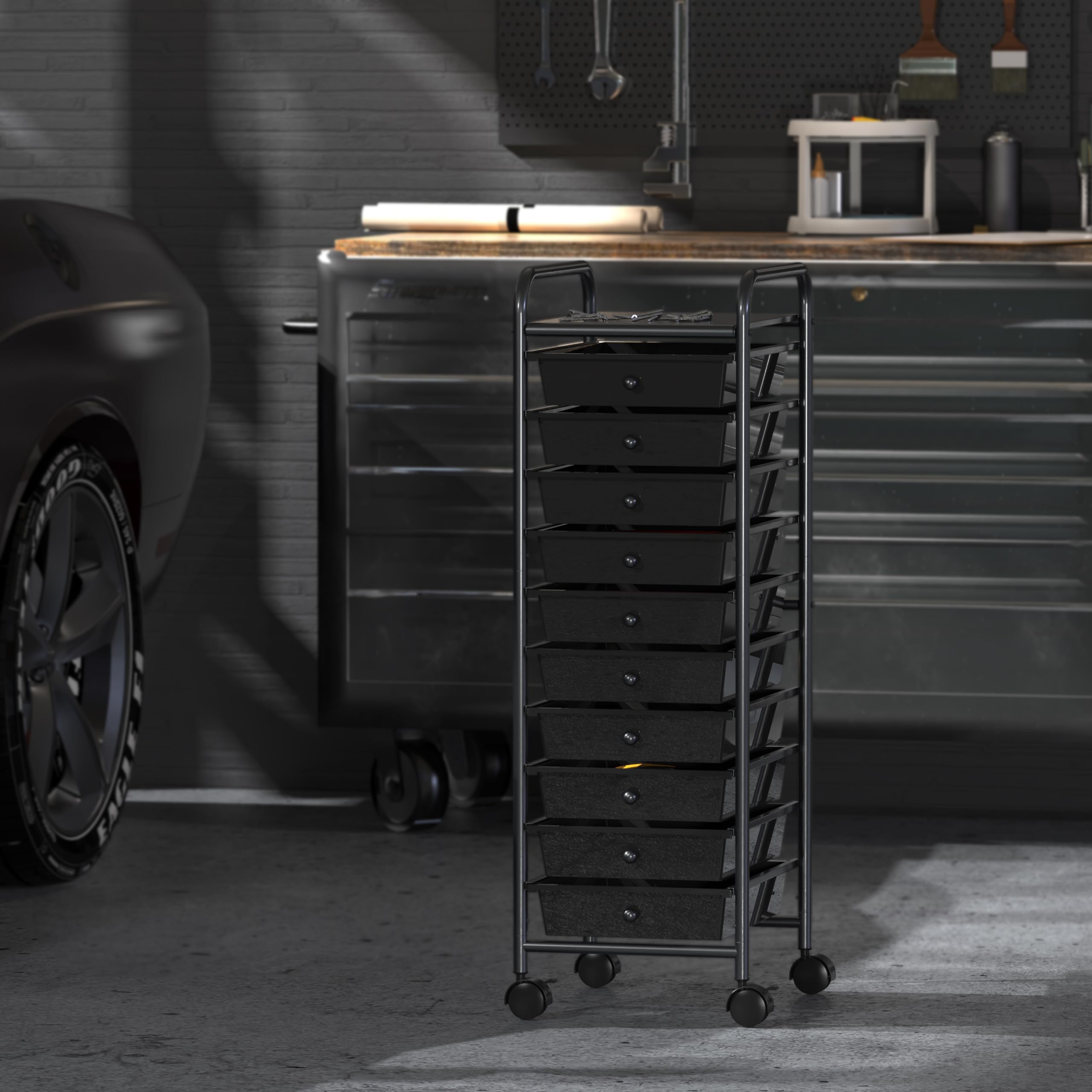 10-Drawer Rolling Utility Cart - Black Storage Organizer for Art & Crafts