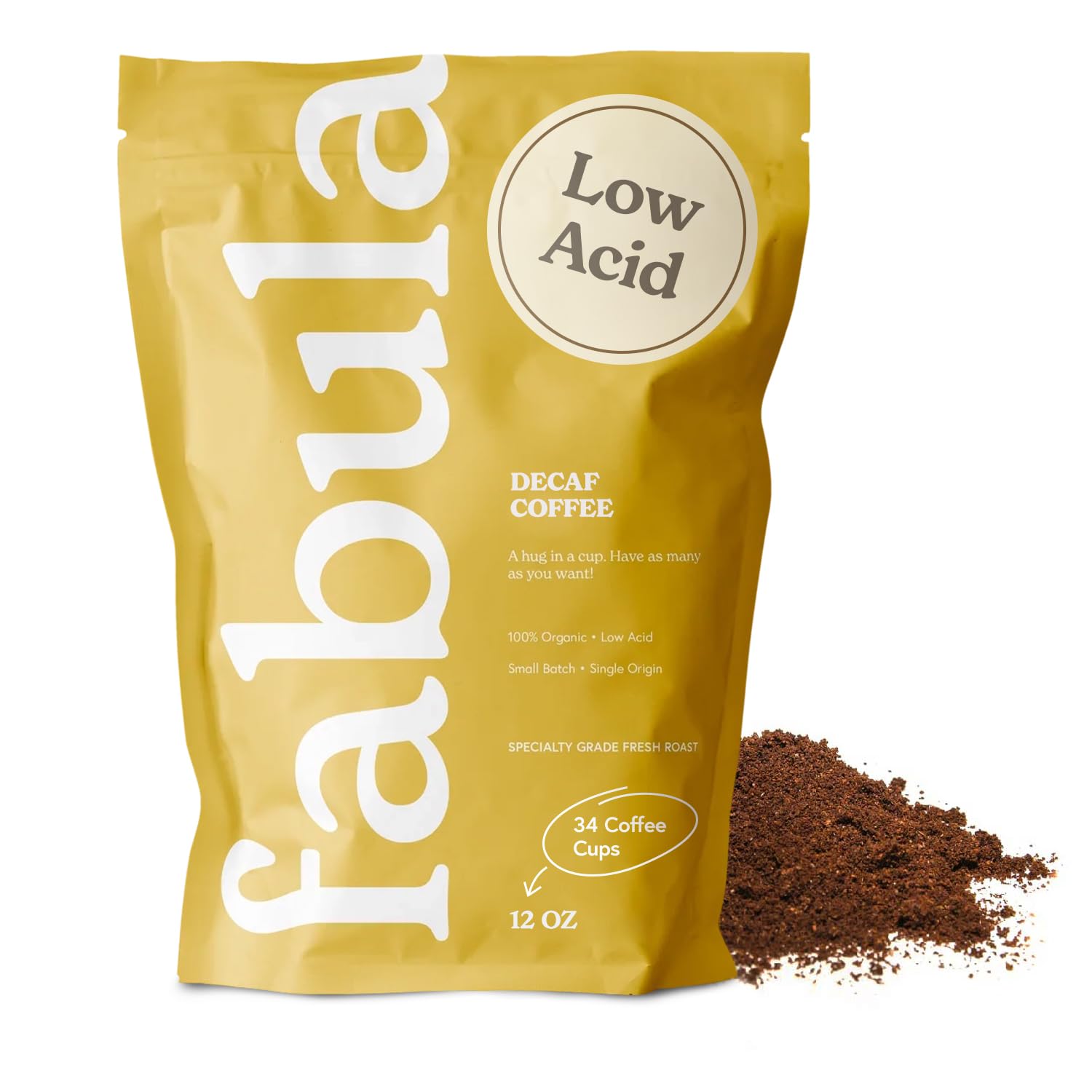 Organic Decaf Coffee Grounds - Low Acid, Medium Roast, Non-GMO - for Sensitive Stomachs