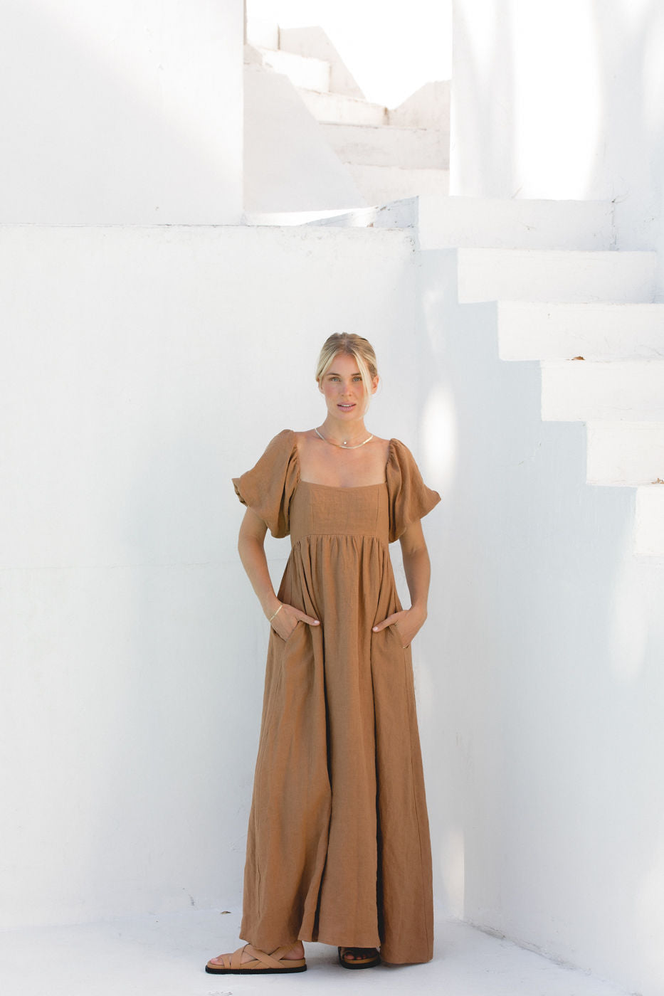 French Riviera Linen Dress for Women - Breathable Summer Beach Dress, Casual Boho Maxi Dress with Pockets | Perfect for Beach Vacations, Resort Wear & Summer Outings