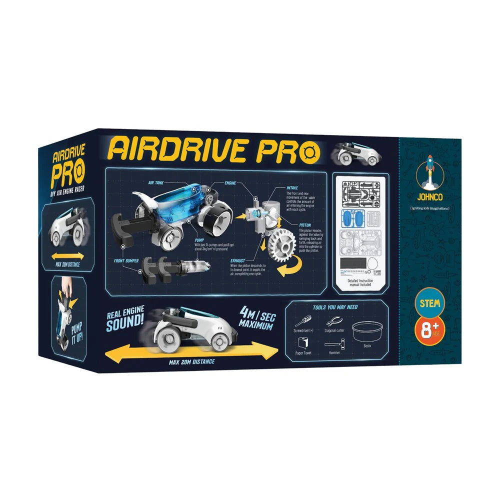 Johnco Airdrive Pro DIY Air Engine Racer Kit - STEM Educational Toy for Kids & Adults - Build Your Own Fast Racing Car - Perfect for Science Projects & Outdoor Play