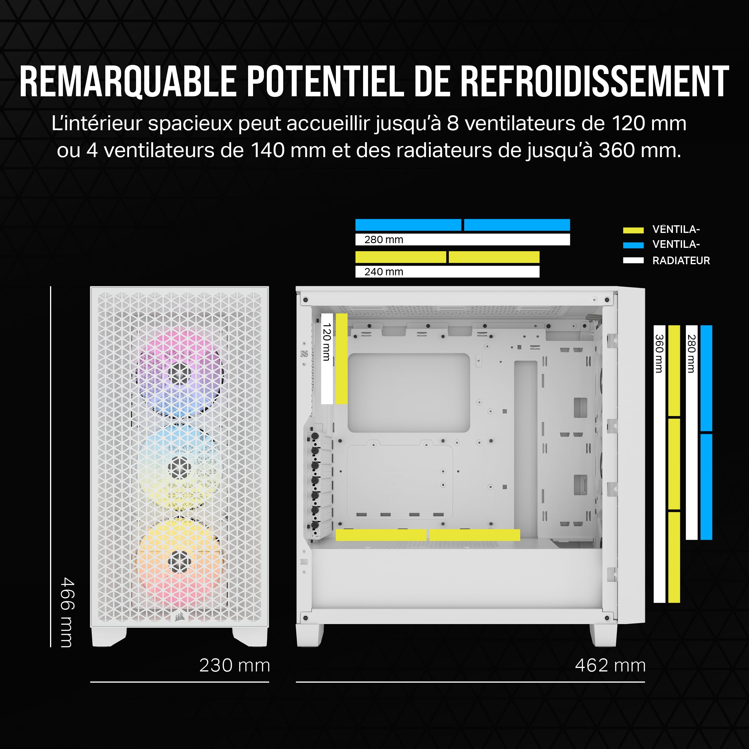 CORSAIR 3000D RGB Airflow Mid-Tower PC Case - 3X AR120 RGB Fans, Triple GPU Support, High-Airflow Design, Fits 8X 120mm Fans - White Gaming PC Case for Home & Office Use, Perfect for Gaming Rigs & Workstations