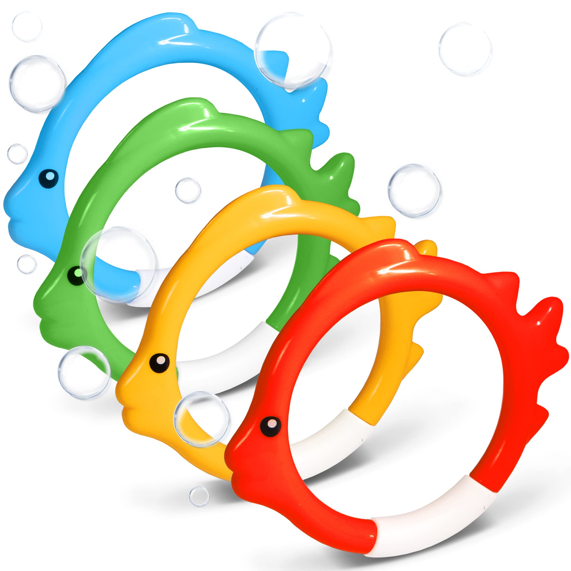 4Pcs Fish Shape Diving Ring Set - Throw, Dive & Retrieve Pool Toys for Kids & Adults - Underwater Swimming Training Accessories - Perfect for Family Fun, Beach Parties & Pool Games