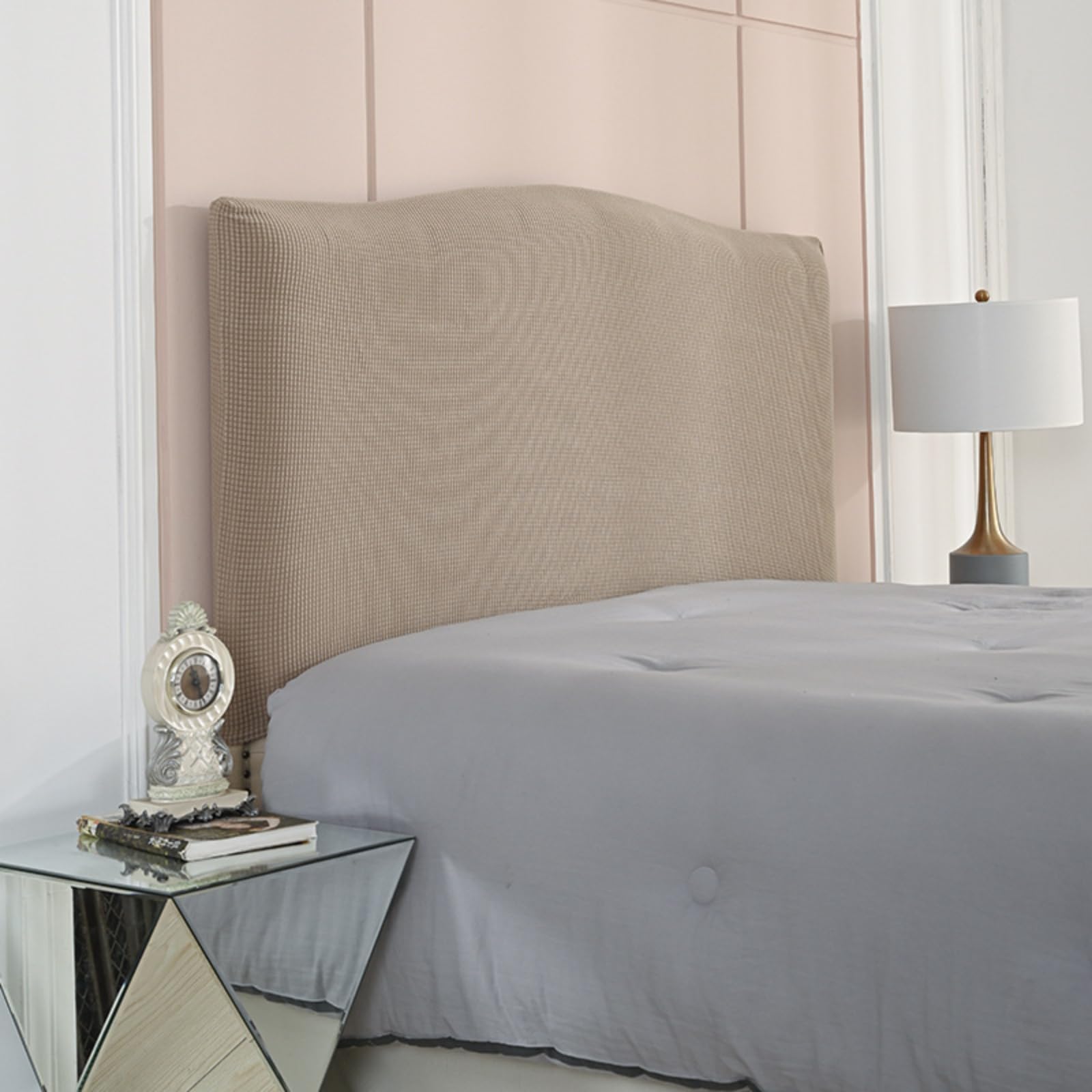 EFELIM Stretch Bed Headboard Slipcover - King, Queen & Full Size Dustproof Protector - Fits Upholstered Headboards 55-67 inches - Soft Sand Color - Perfect for Bedroom Décor & Dust Protection - Ideal for Home, Apartment, Hotel & Airbnb Use