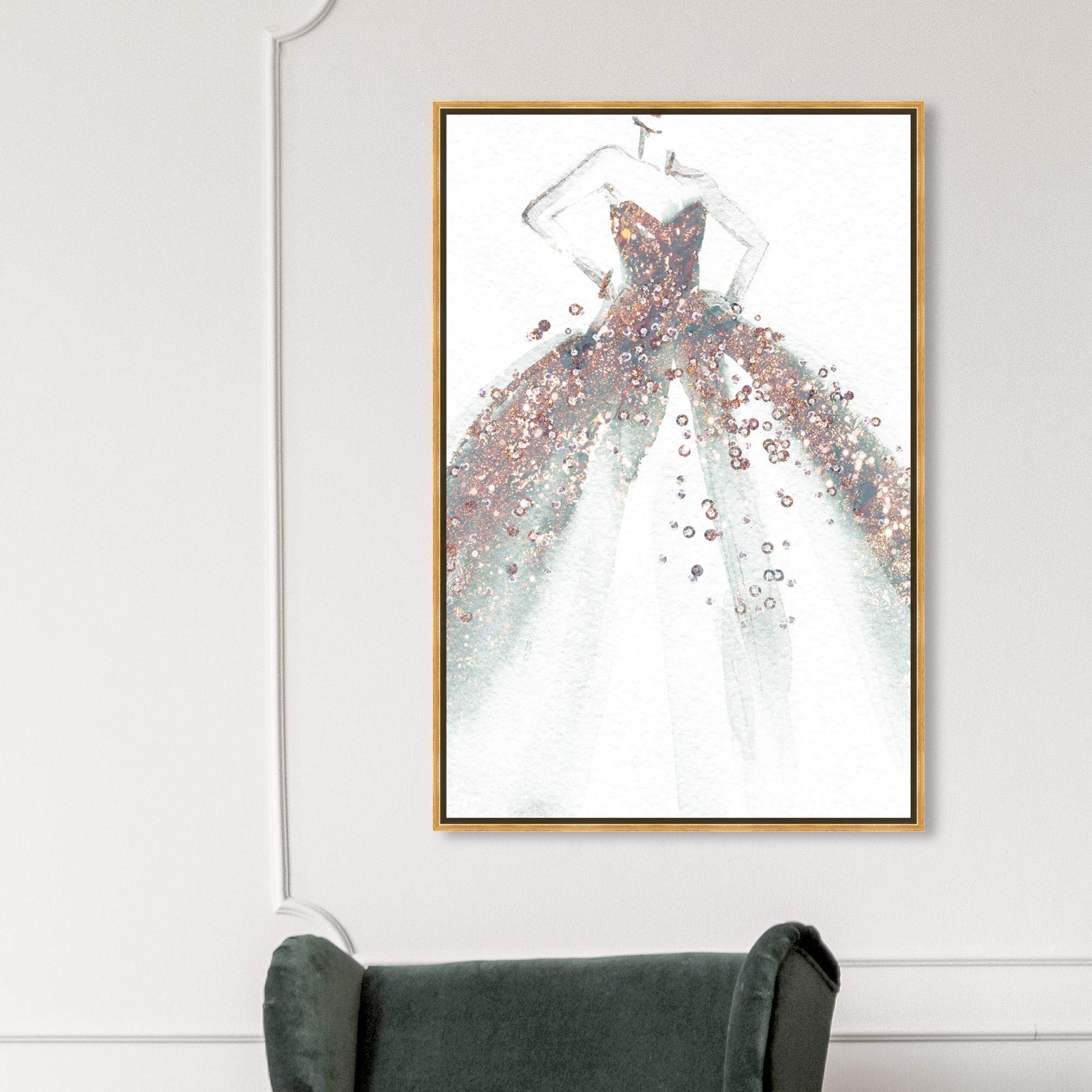 Oliver Gal Artist Co. 'Star of The Ball' Fashion Glam Wall Art - 30x45 Inch Framed Canvas Print in Gold & White | Elegant Home Decor for Living Room, Bedroom & Office