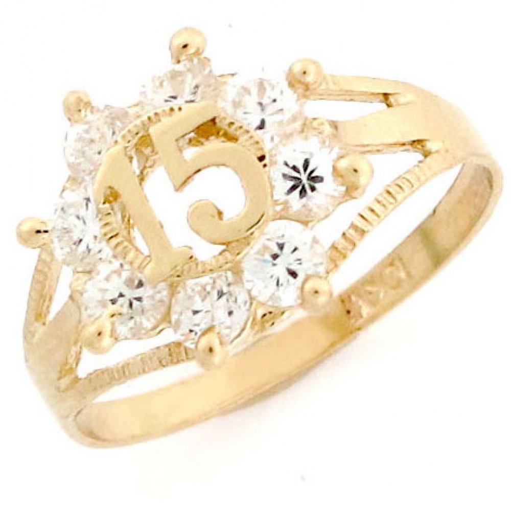 14K Gold 15th Birthday CZ Quinceañera Ring - Elegant Cubic Zirconia Jewelry for Sweet 15 Celebrations, Parties & Special Occasions