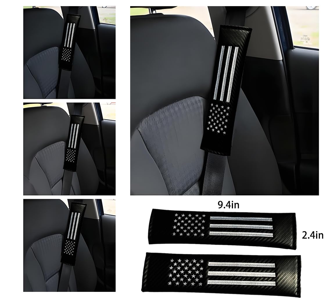2PCS USA Flag Car Seat Belt Covers - Carbon Fiber Shoulder Pads for Comfort & Safety | American Flag Car Accessories for Patriotic Drivers & Road Trips
