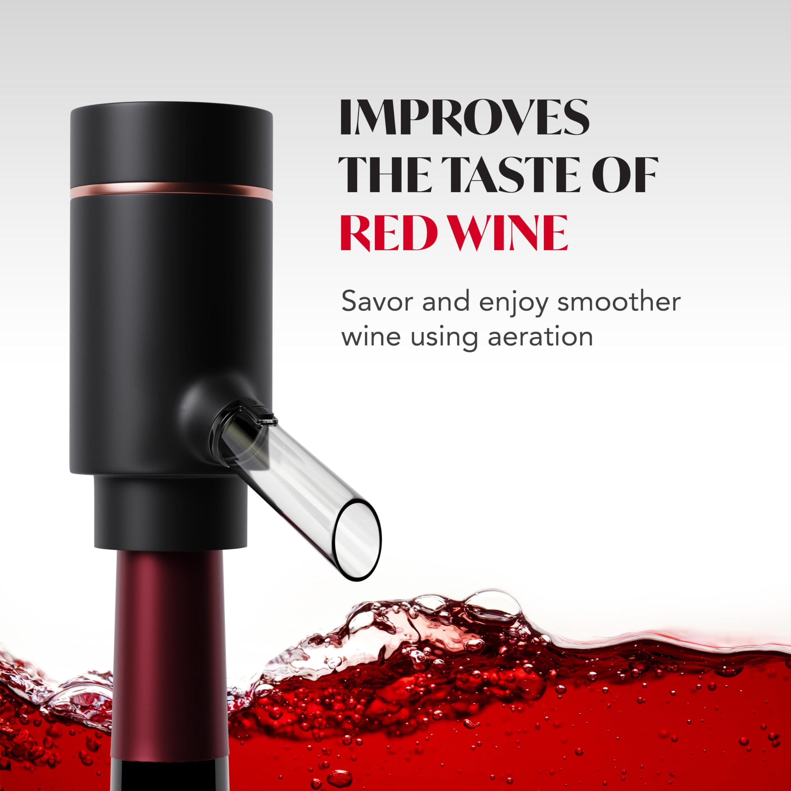 Electric Wine Dispenser & Aerator - One Touch Automatic Wine Pourer for Red/White Wine - Universal Fit for Most Bottles (Black & Rose Gold) - Perfect for Home Bars, Dinner Parties & Wine Tasting Events