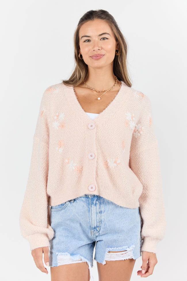 Pink Floral Cardigan for Women - Soft Knit Open Front Sweater - Perfect for Spring & Fall Layering - FINAL SALE