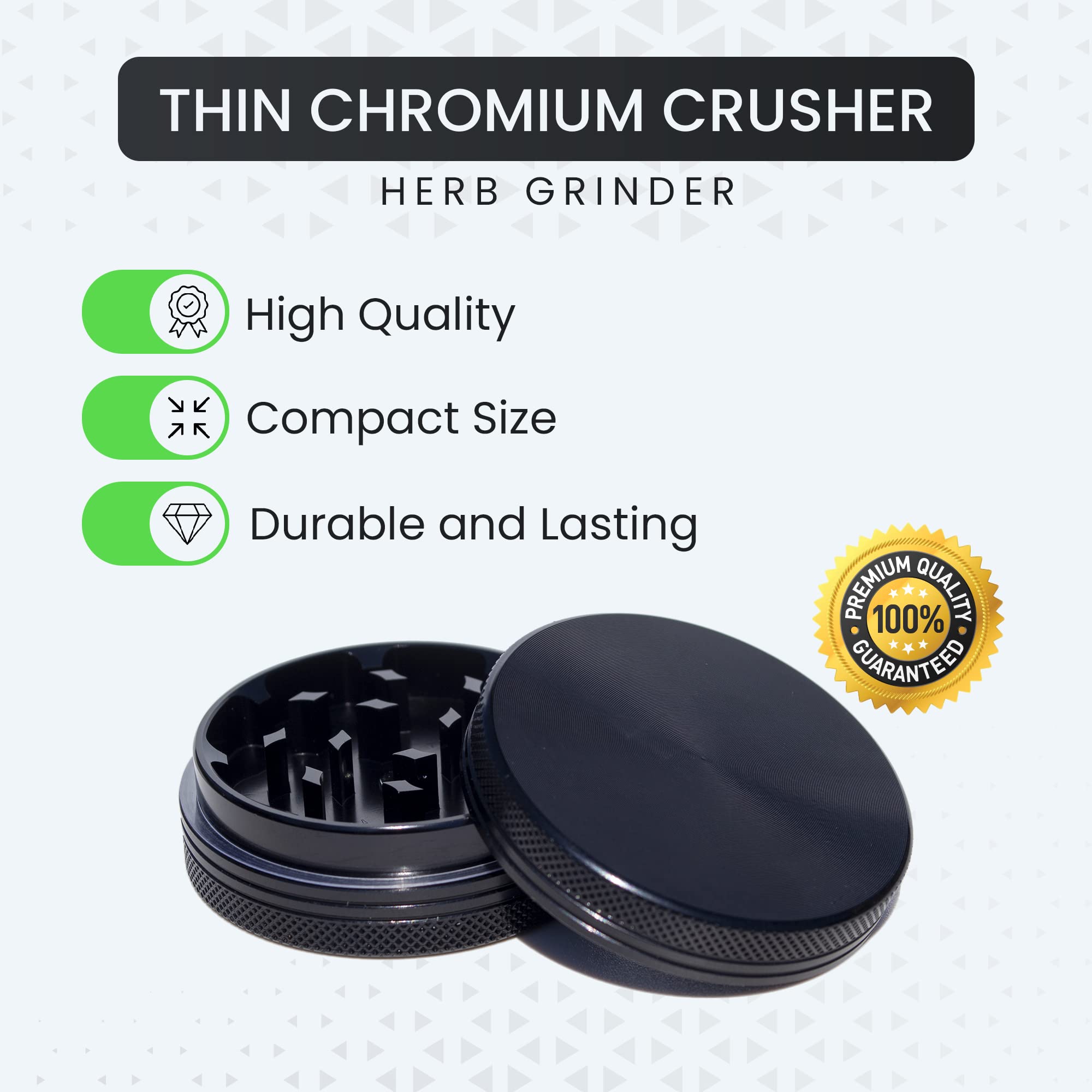 Chromium Crusher 2 Inch Small Thin Herb Grinder - Black | Premium Metal Spice Grinder for Herbs, Tobacco & Tea | Perfect for Travel, Camping & Home Use