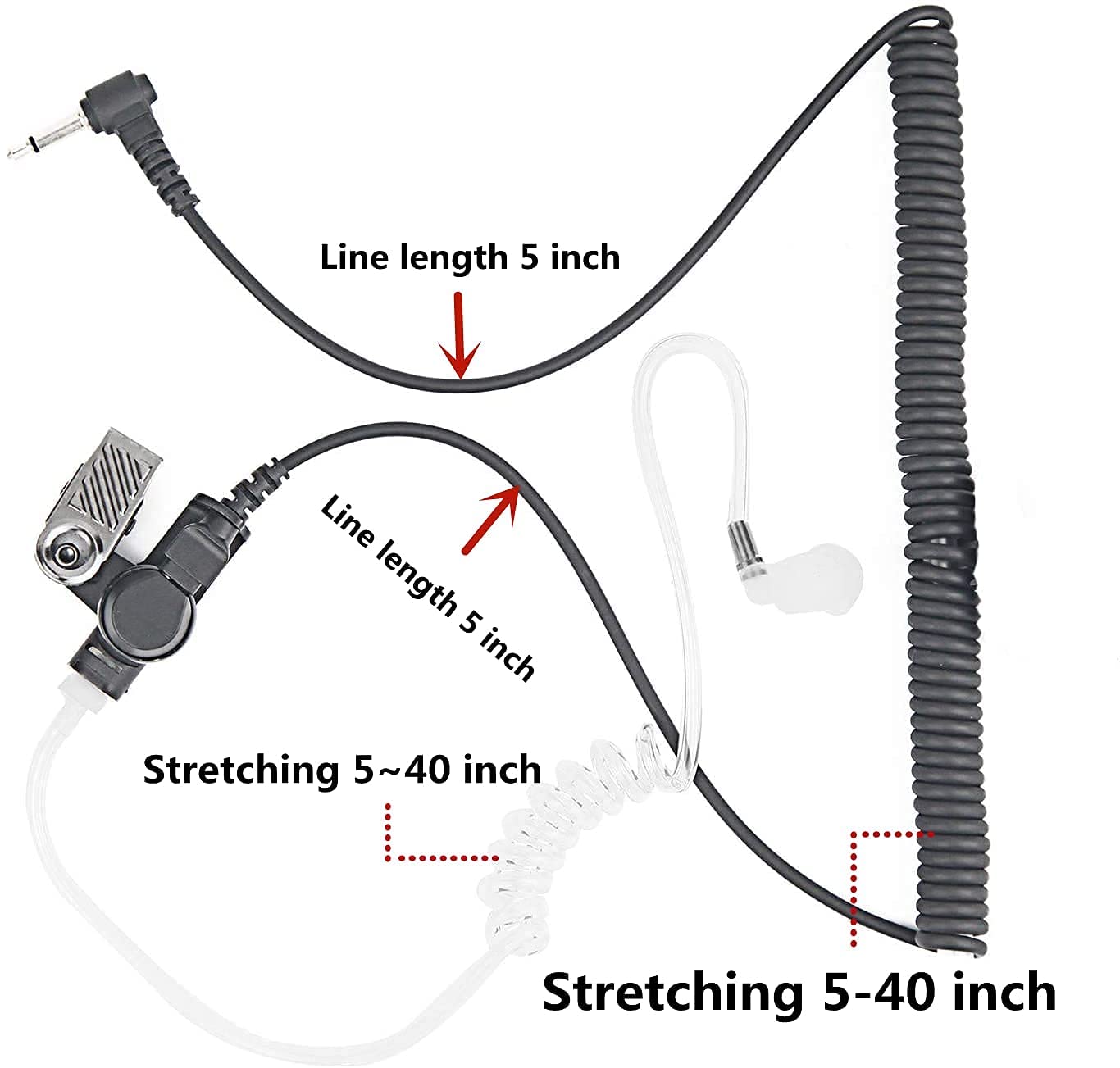 WODASEN 3.5mm Surveillance Earpiece - Single Pin Acoustic Tube Headset for Two-Way Radios & Walkie Talkies | Clear Audio for Law Enforcement, Security & Covert Operations | Ideal for Police, Event Staff & Security Professionals