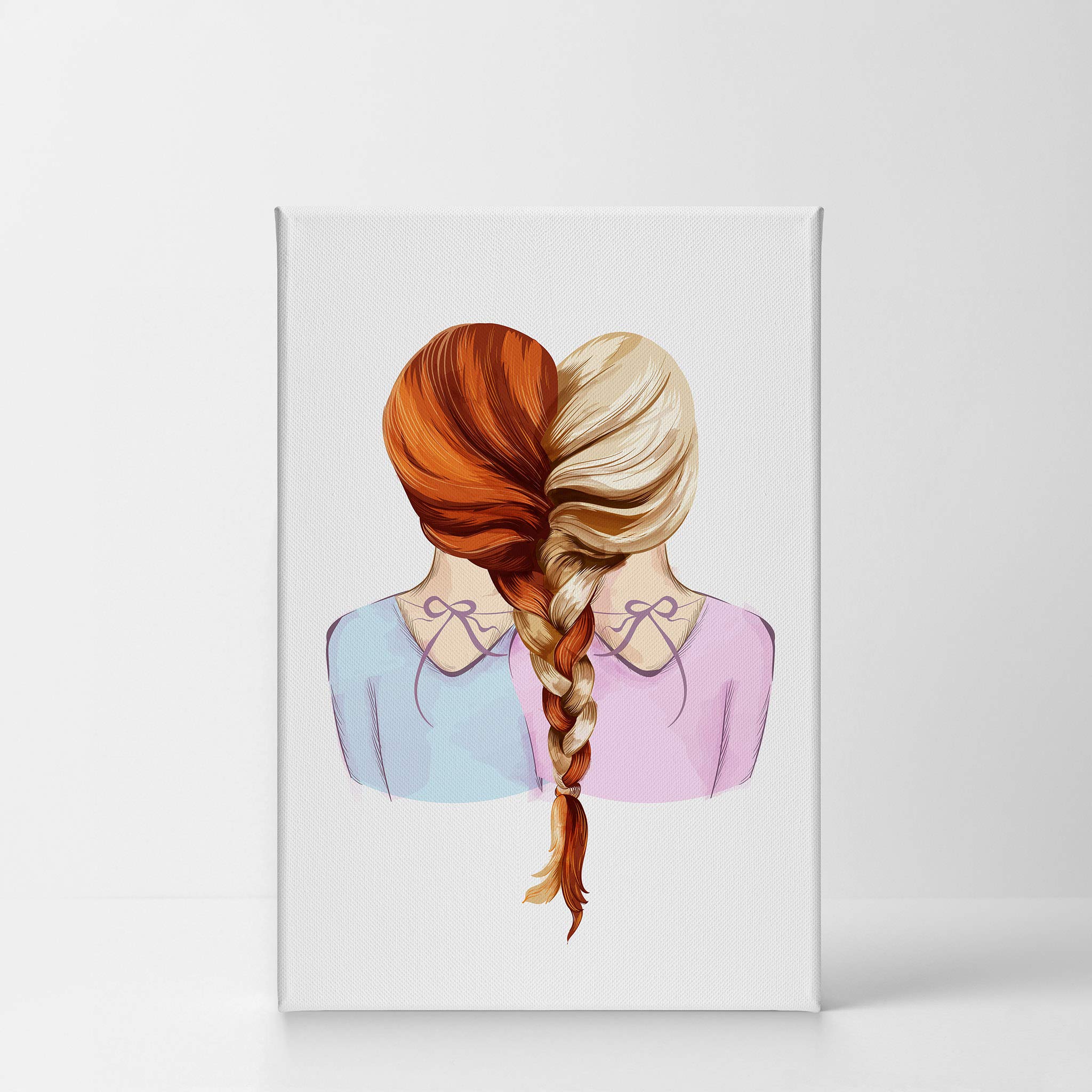 Smile Art Design Lovely Redhead and Blonde Girl Braid Canvas Print - 36x24 Inch Ready to Hang Kids Room Decor, Nursery Wall Art, Baby Room Decoration | Made in USA | Perfect for Children's Bedroom, Playroom & Gift