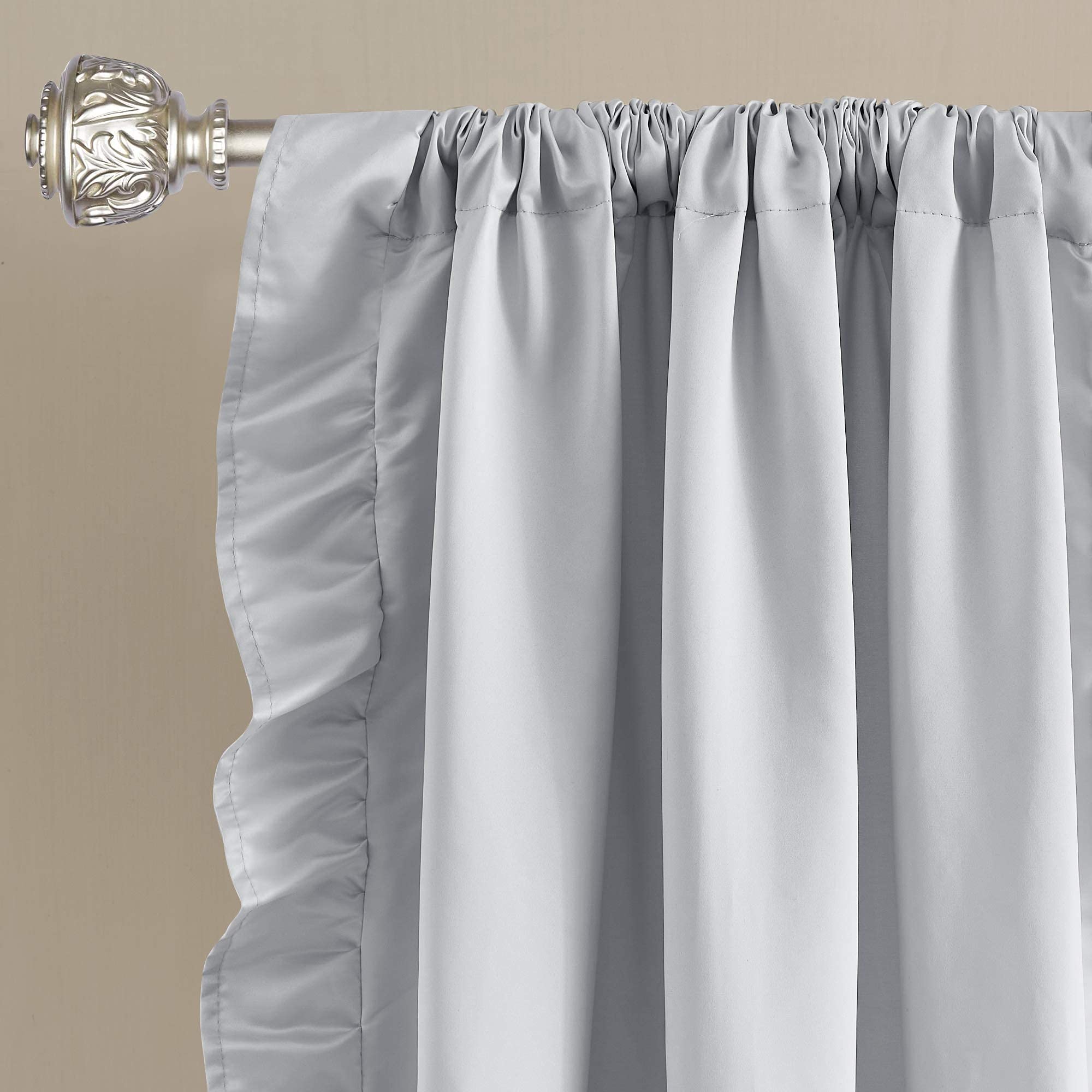 StangH Grey Ruffle Faux Silk Window Curtains - 52x84 Inch Blackout Room Divider Panels for Living Room, Dining Room & Bathroom Decor - Elegant Privacy Drapes for Home & Office Use