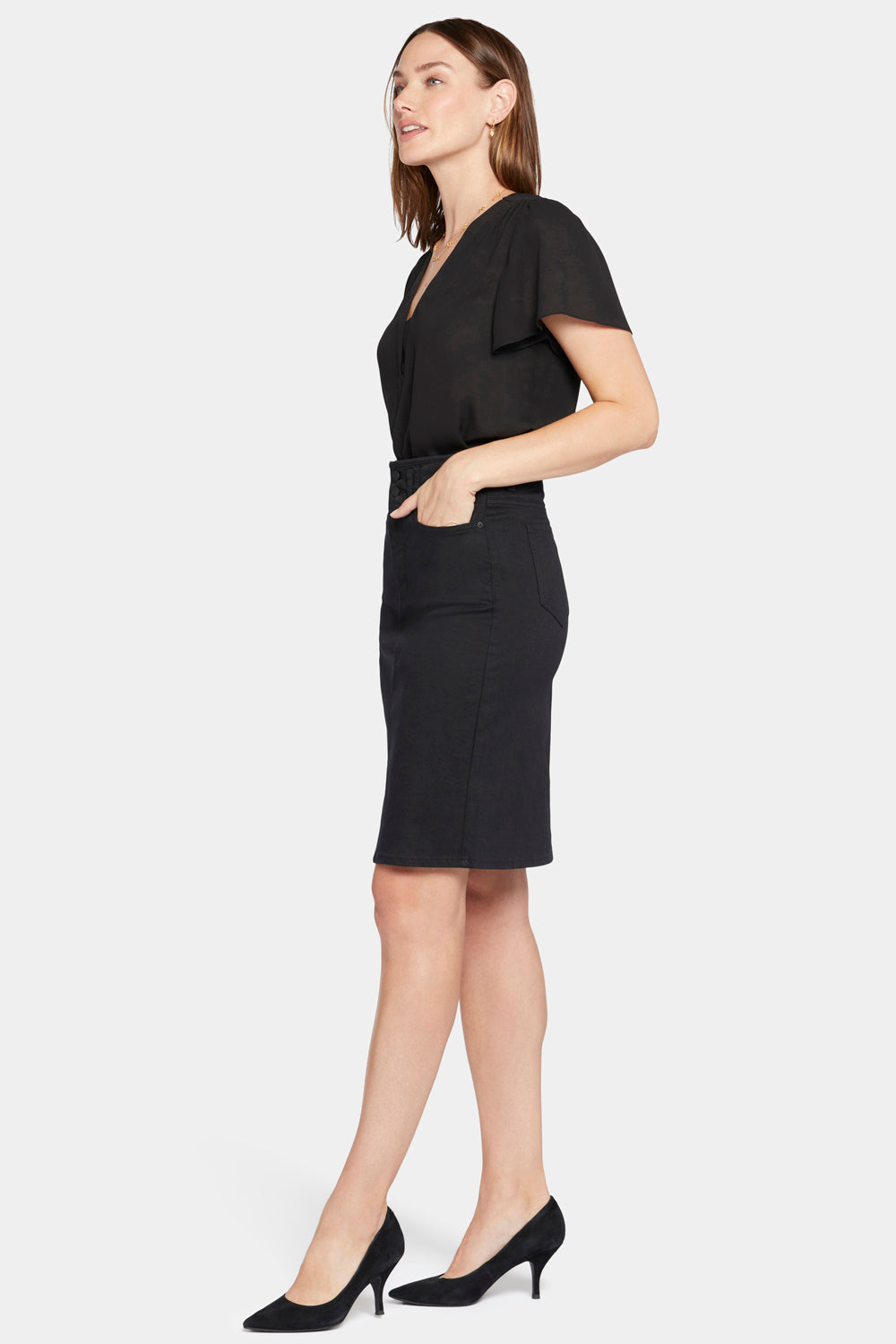 High Waist Black Skirt for Women - Elegant A-Line Midi Skirt with Pockets | Perfect for Office, Party & Casual Wear
