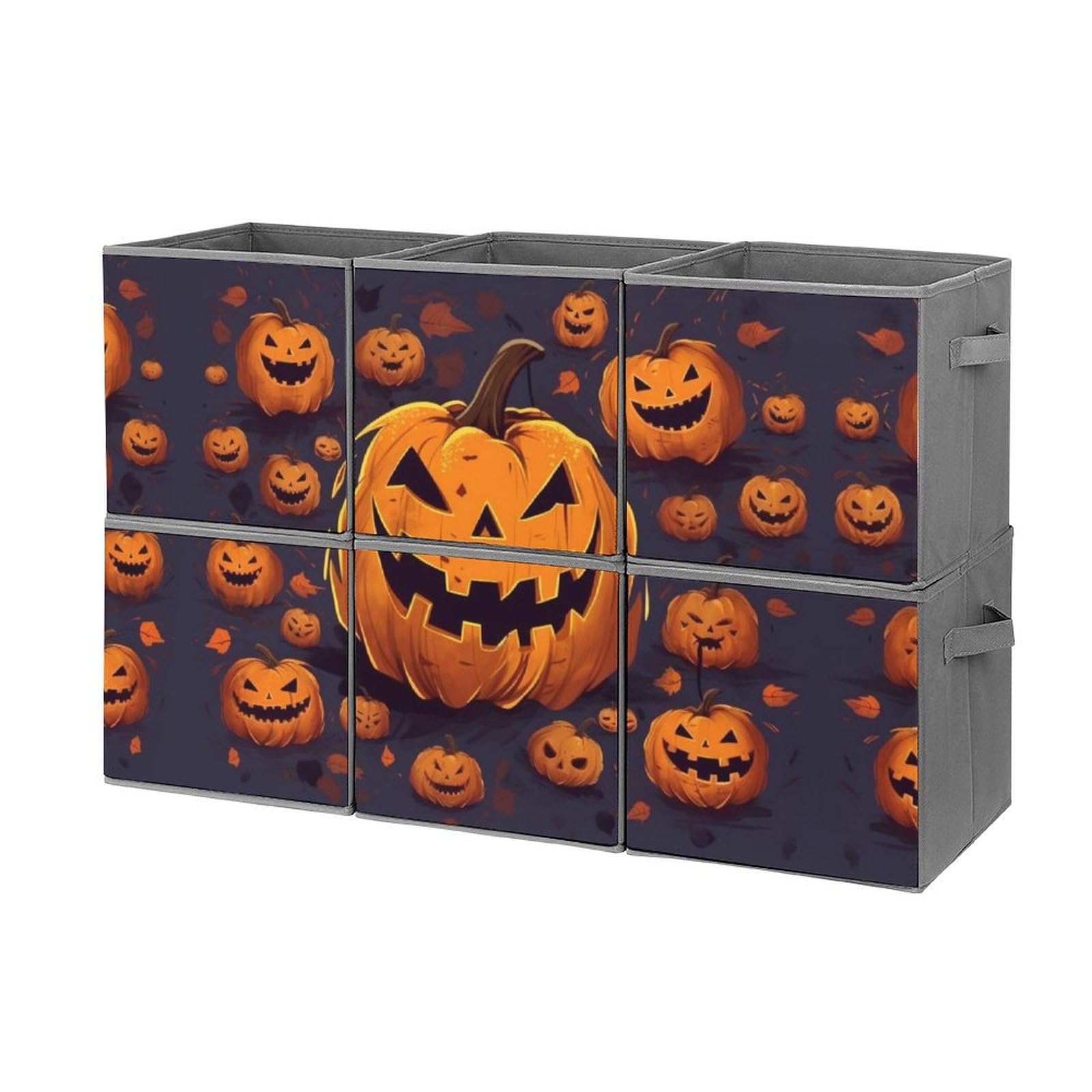 6-Pack Collapsible Halloween Pumpkin Storage Bins with Handles - Large Closet Organizer Baskets for Clothing, Houseware & Seasonal Decor | Perfect for Home Organization, Closet Storage & Holiday Decorations