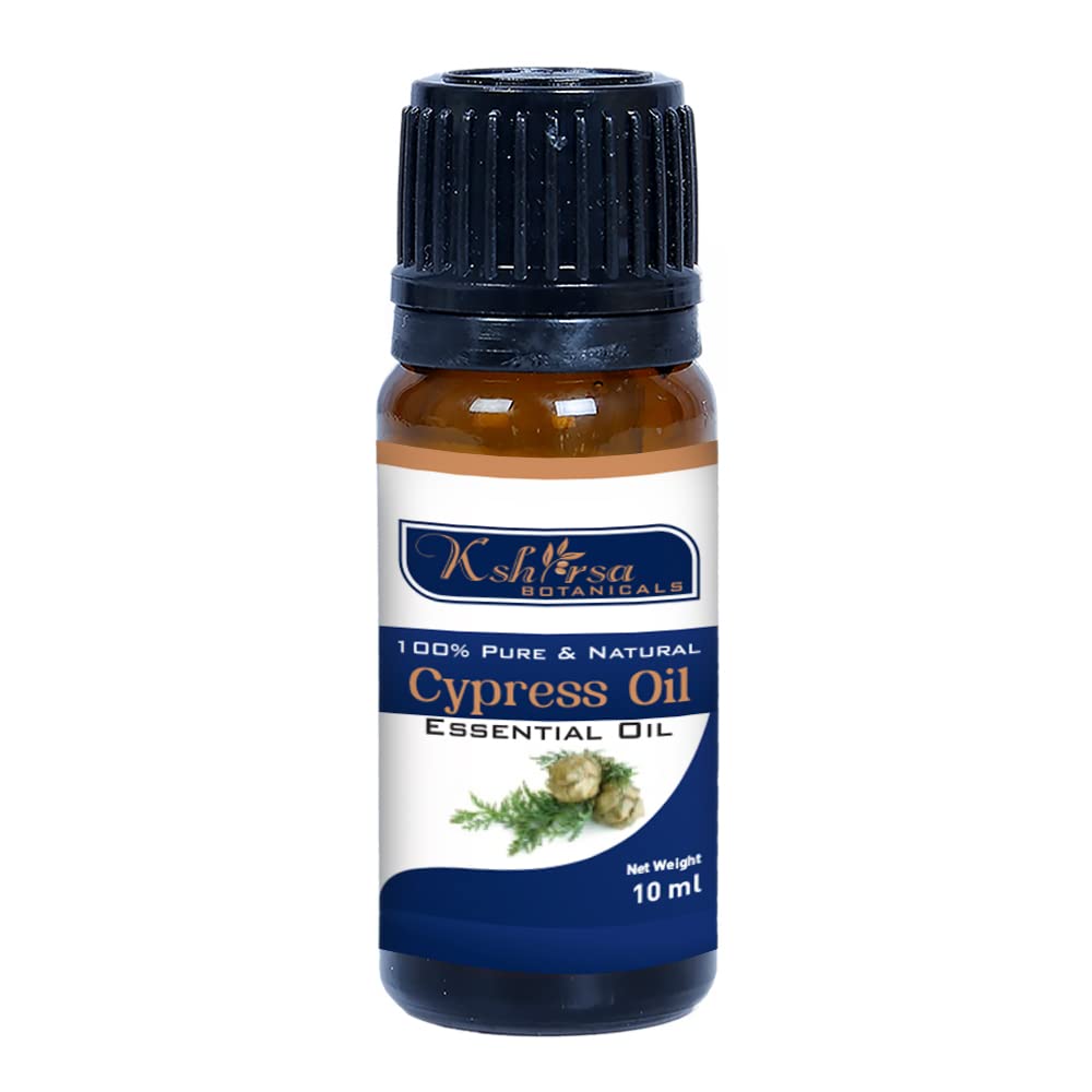 Pure & Natural Cypress Essential Oil (Cupressus Sempervirens) - 10ml with Euro Dropper for Skin Care, Hair Growth & Aromatherapy | Relaxing Massage, Diffuser & DIY Beauty Recipes