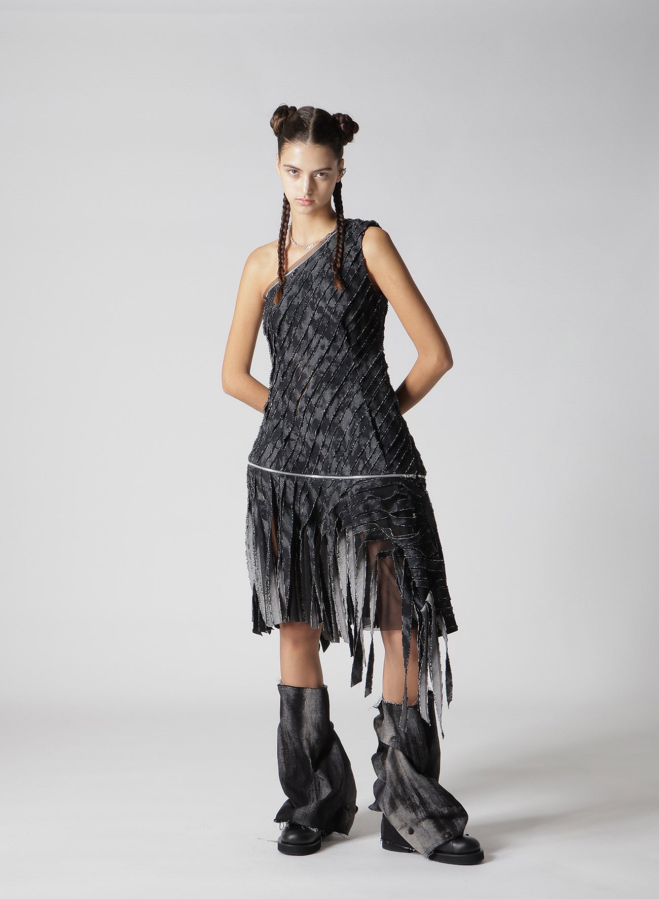 Stylish Denim Zip One Shoulder Dress with Slash Detail - Perfect for Casual Outings, Parties & Night Out