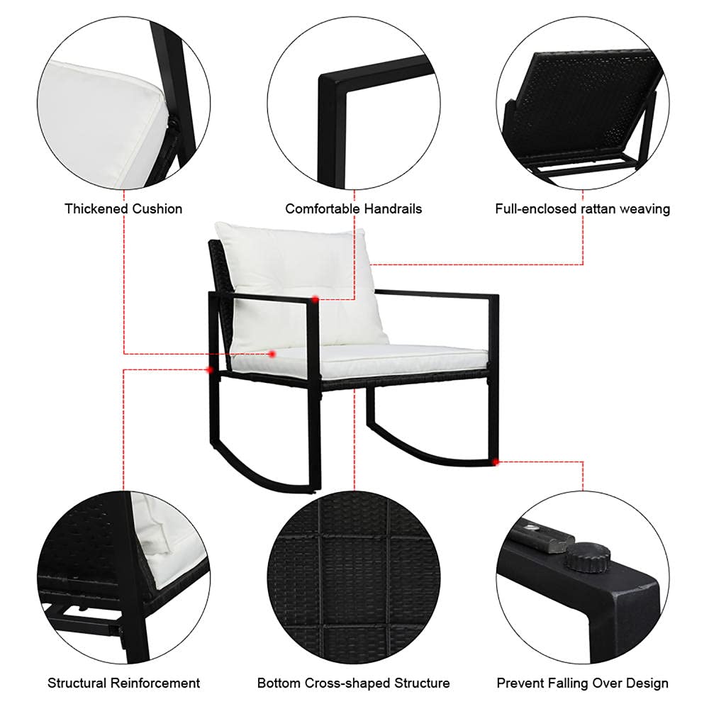 **Heavy Duty Outdoor Rocking Chair with Cushion - Ergonomic Camping, Lawn, Beach & Balcony Chair for Adults - White - Perfect for Relaxing, Reading, or Sunbathing**