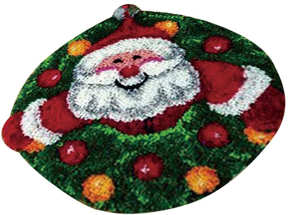 DIY Latch Hook Rug Kit for Beginners - Santa Claus Christmas Tapestry Carpet (50x36cm) | Wooden Bent Crochet Needlework Set for Kids & Adults | Perfect for Home Decor, Holiday Gifts & Craft Projects